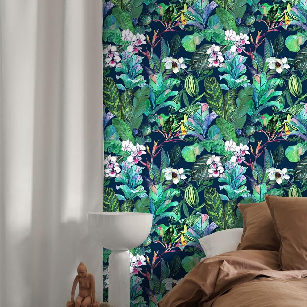 SOEWIOU 600 * 44.5cm Tropical Palm Leaves Flowers Wallpaper,Thicken Tropical Jungle Leaves Wallpaper Removable Waterproof Green Leaf Wallpaper Decorative for Living Room Bedroom Washroom Cabinet Wall - Image 2