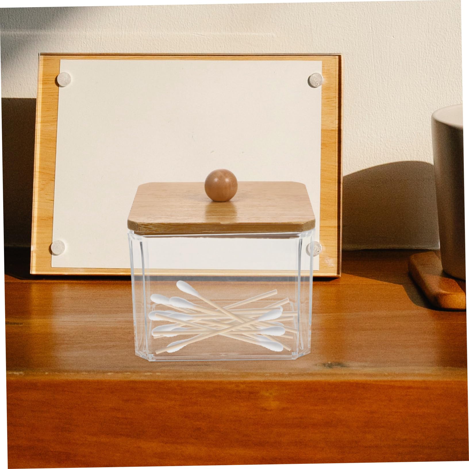 Cabilock 5-teiliger Wattestäbchenhalter Make-up-schwamm-organizer Wattepad-box Mit Deckel Glatter Holz-organizer Für Ihren Schminktisch Verhindert Feuchtigkeit Und