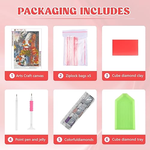 Miniatura 4 de RICUVED Kits de pintura de diamantes para adultos, kits de arte de diamantes de muñeco de nieve, taladro redondo completo, arte de pintura de