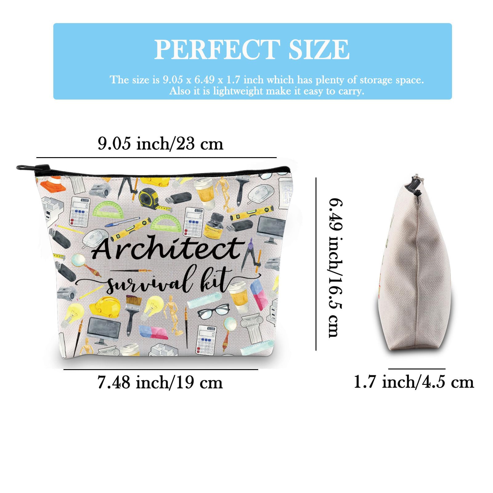 GJTIM Regalos de arquitectura, regalo para estudiantes, kit de supervivencia de arquitectura, bolsa de maquillaje con cremallera para arquitectos, Survival Architect 2 bolsas, Neceser de lona con