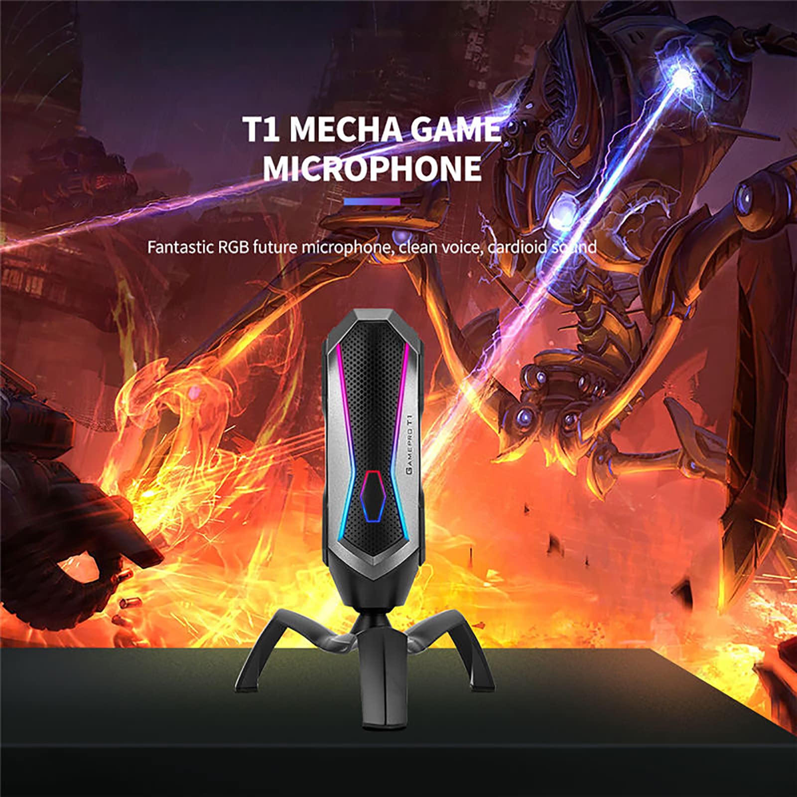 Microfono a Condensatore RGB, Microfono Con Supporto Cardioide USB Da Gioco Con Fantastica Illuminazione RGB, Regolazione Della Rotazione a 360° Per Giochi/streaming/registrazione