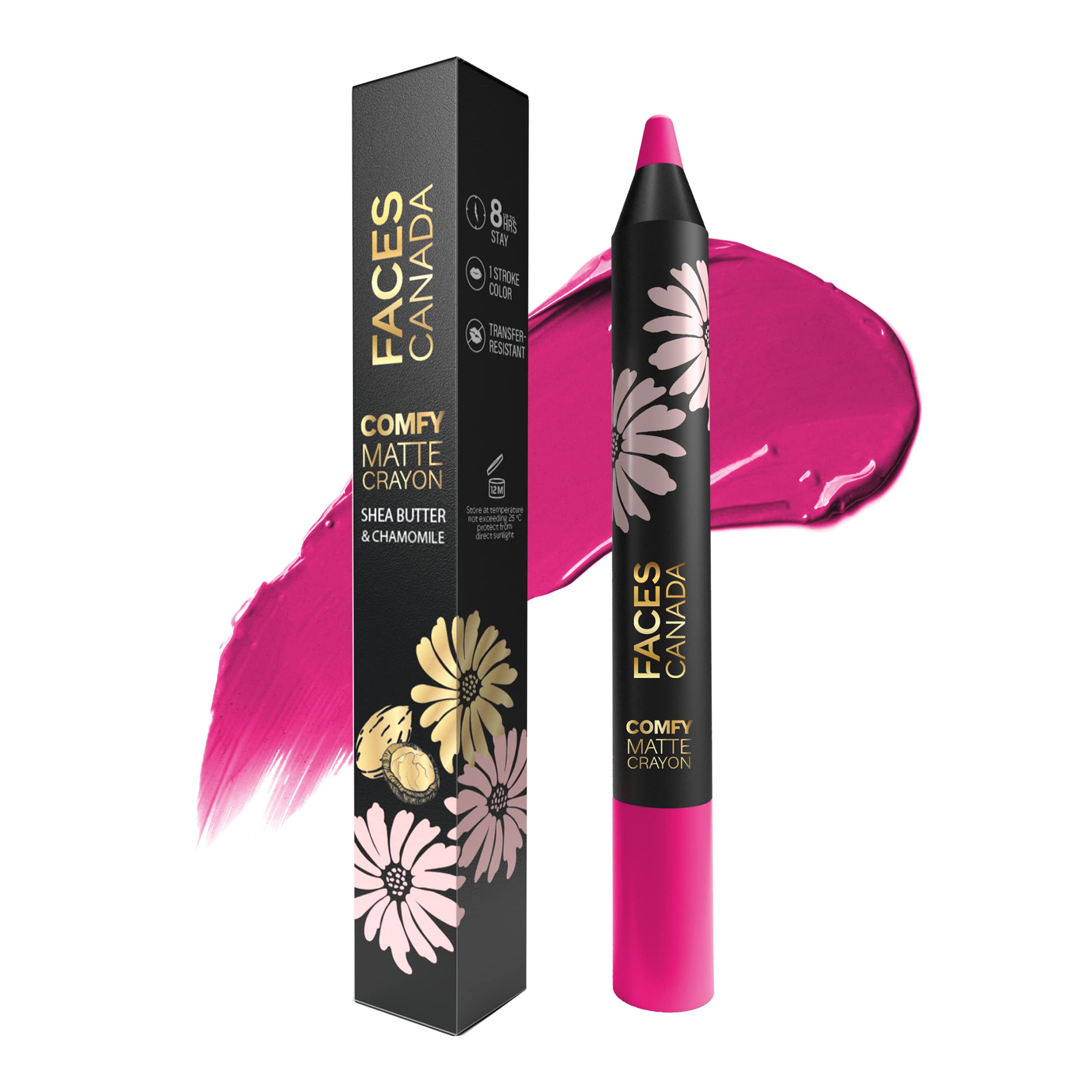FACESCANADA Comfy Matte Lip Crayon - Floss & Flirt 09, 2.8g | 8HR Long Stay | No Dryness | Luxurious Matte Texture | Intense Color in 1 Stroke | Hydrates & Nourishes With Chamomile & Shea Butter