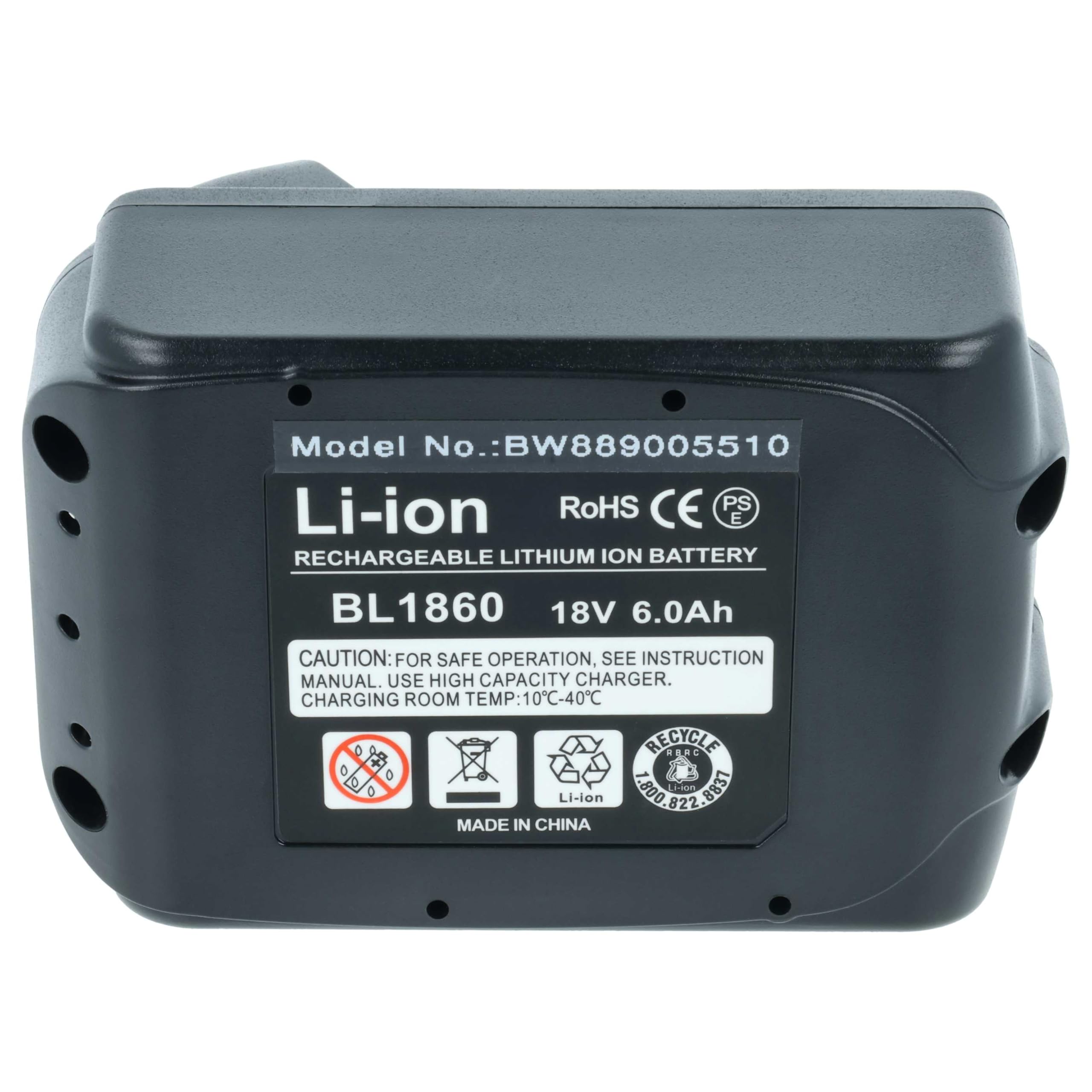 vhbw Akumulator zamienny do Makita BL1860B do narzędzi (6000 mAh, litowo-jonowy, 18 V), 1 x gniazdo USB-C