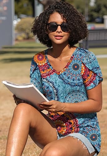 Miniatura 4 de CATHY 2025 - Blusas de verano para mujer, con mangas cortas, cuello en V, estilo túnica, tallas S-4XL