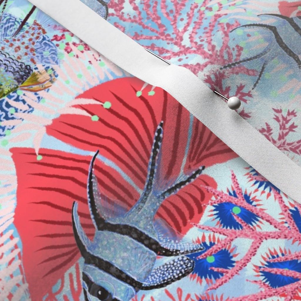 Spoonflower Fabric - Coral Reef Underwater Life Seaweed Great Endangered Species Nautical Printed on Satin Fabric by The Yard - Sewing Lining Apparel Fashion Blankets Decor