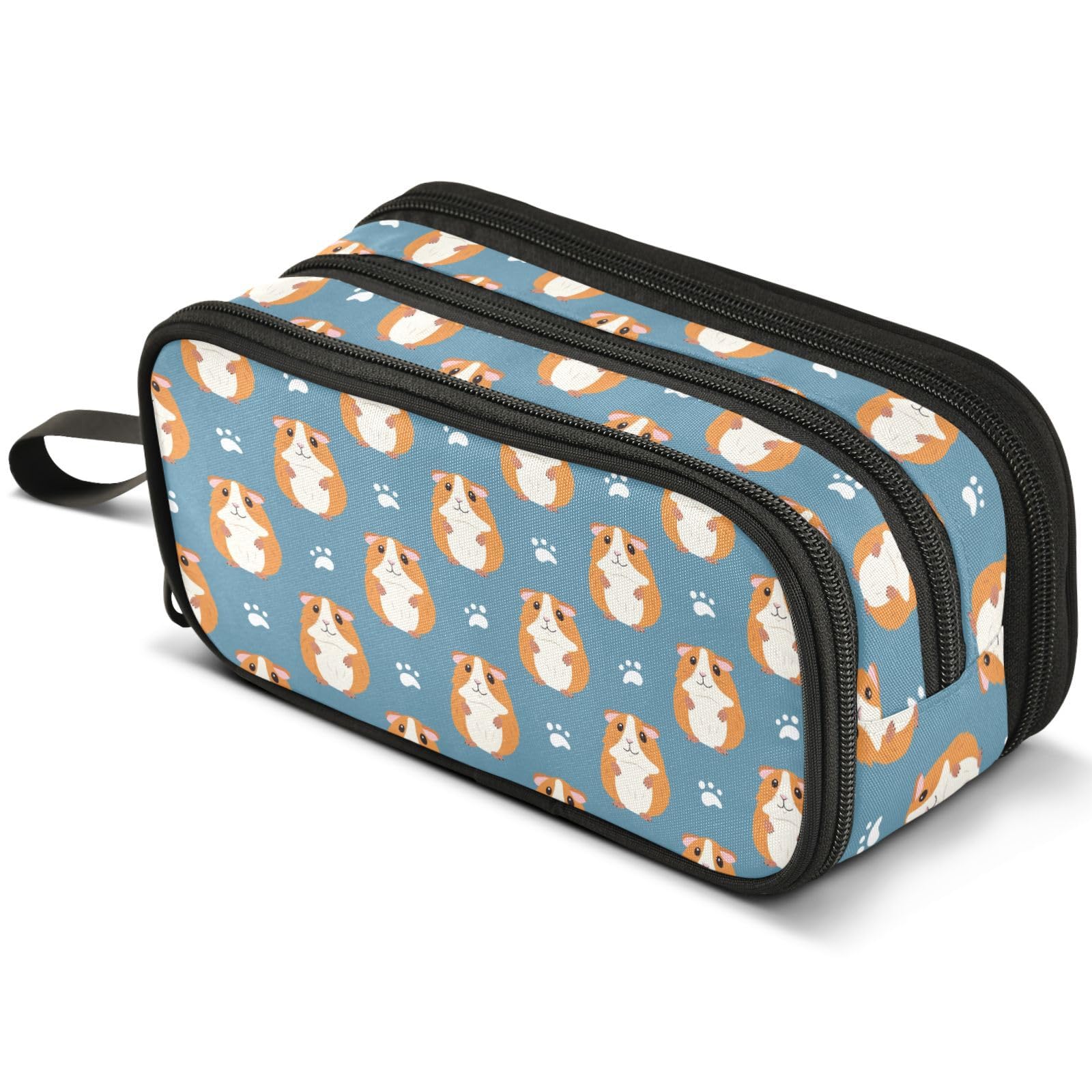 Mnsruu Red Guinea Pigs and Paw Pencil Case Large Capacity Pen Pouch Pencil Bag with 3 Compartments Pen Holder Organizer Stationery Bag