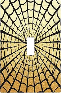 Decorative Switch Plate Covers Black Spider Spiderweb on Golden Background 1 Gang Light Switch Cover Plate Single Toggle Wall Plate Outlet Covers Wall Plate Faceplate for Home Decor
