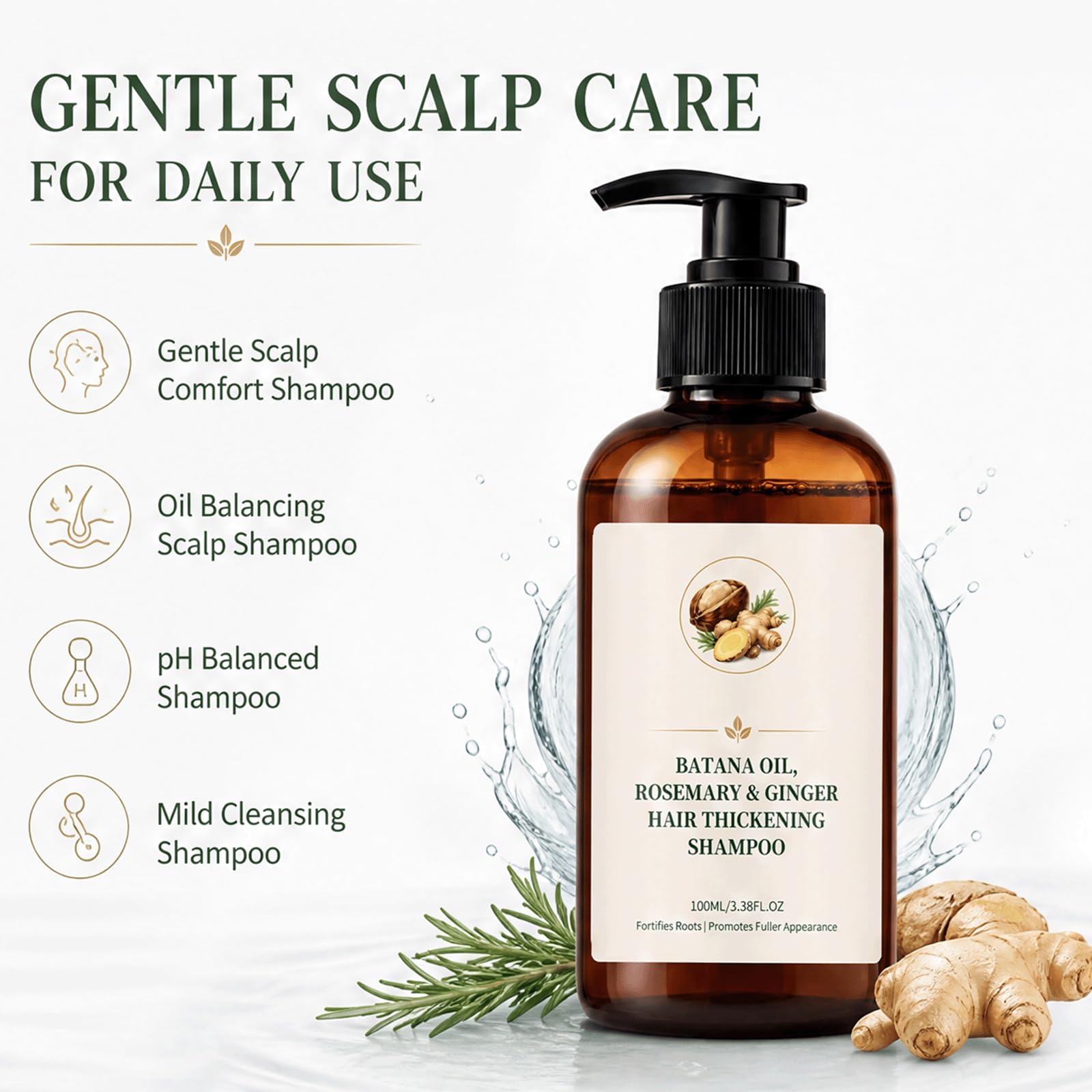 Batana Oil Rosemary Imbirowy Szampon Volumizing Thin Hair Root Boost - Naturalny ziołowy szampon zagęszczający dla kobiet, Delikatna roślinna codzienna pielęgnacja skóry głowy, (5 szt)