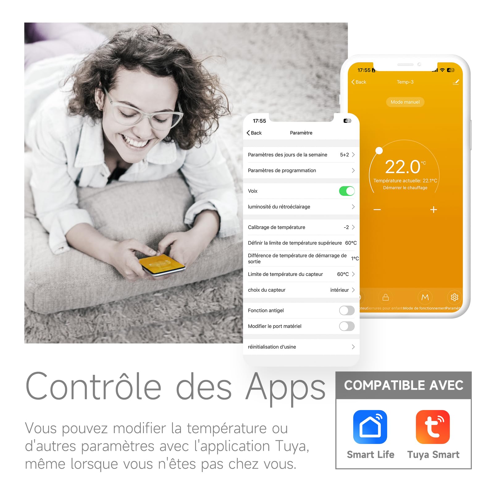 Beok Thermostat Connecté Wi-FI pour chaudière, Écran intégré, Contact Sec | Thermostat d'ambiance intelligent Compatible avec Alexa et Google Assistant,Contrôle à distance (Tuya / Smart Life APP),3A