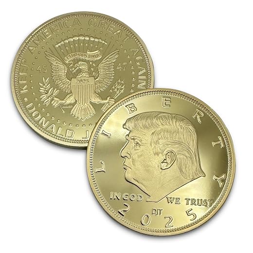 President Donald J. Trump 2025 Gold American Eagle Challenge Coin with Certificate of Authenticity, Oval Office, Trump Coin Collectors Souvenir, 24k Plated Gold, 38mm x 2mm in Protective case