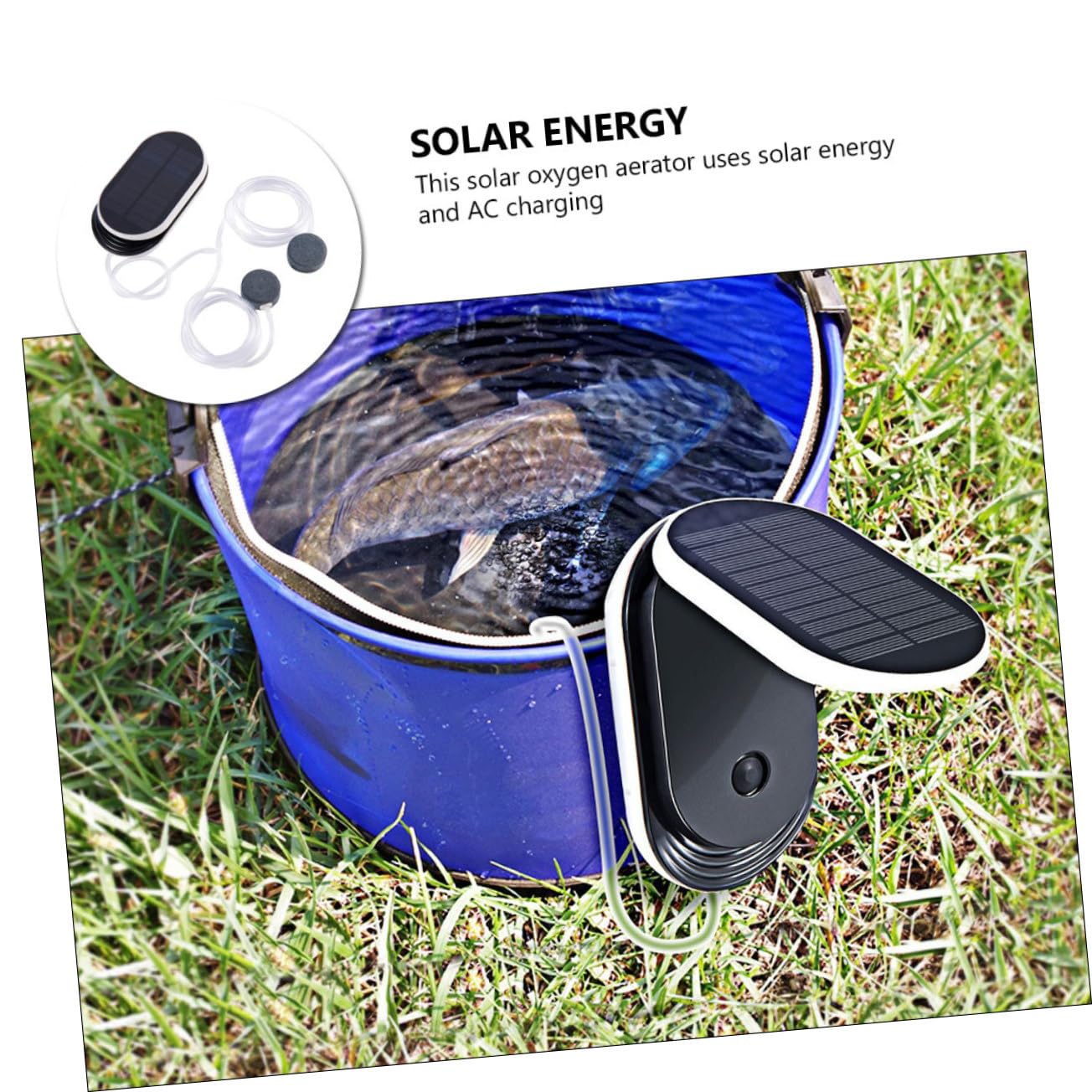 POPETPOP Pompa Solare di Ossigeno Portatile Aeratore per Acquari e Laghetti 3600mah 3 Modalità di Funzionamento Leggera e Silenziosa per Pesca e Giardino