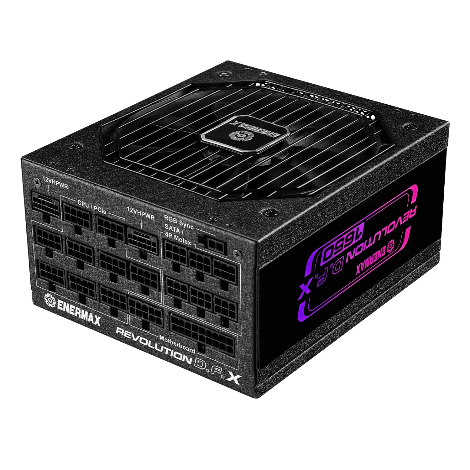 Alimentatore ENERMAX Revolution D.F. X ARGB ATX3.0 PCI-e 5.0 Compact Gaming&Streaming PC 1650W 80Plus Gold (completamente modulare, 2x 12VHPWR, semi-fanless), ERT1650EWT, nero