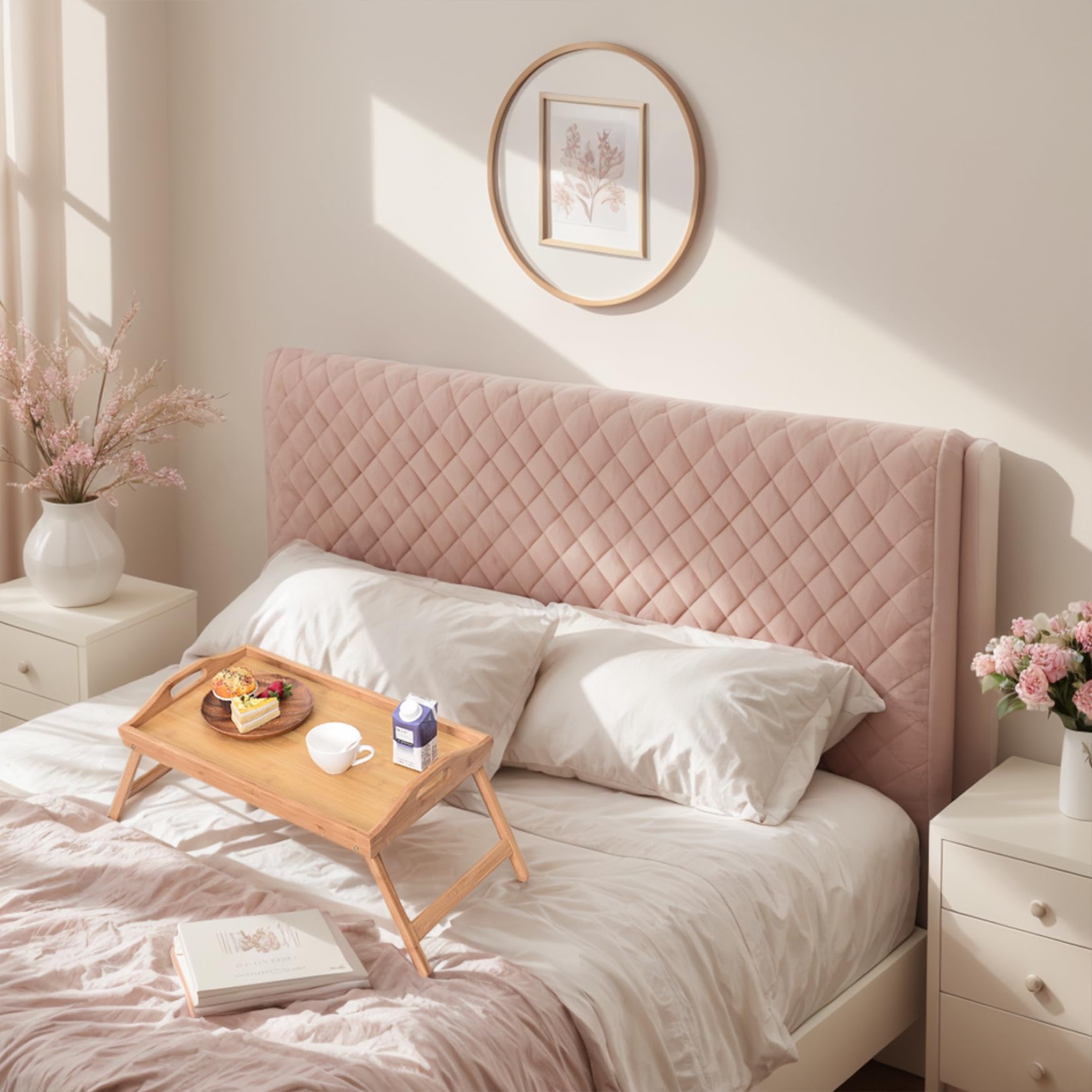 Plateau de lit en bambou – 50 x 30 cm Plateau de service pliable avec poignée Idéal pour le petit déjeuner au lit, collations et ordinateurs portables – Design portable et élégant
