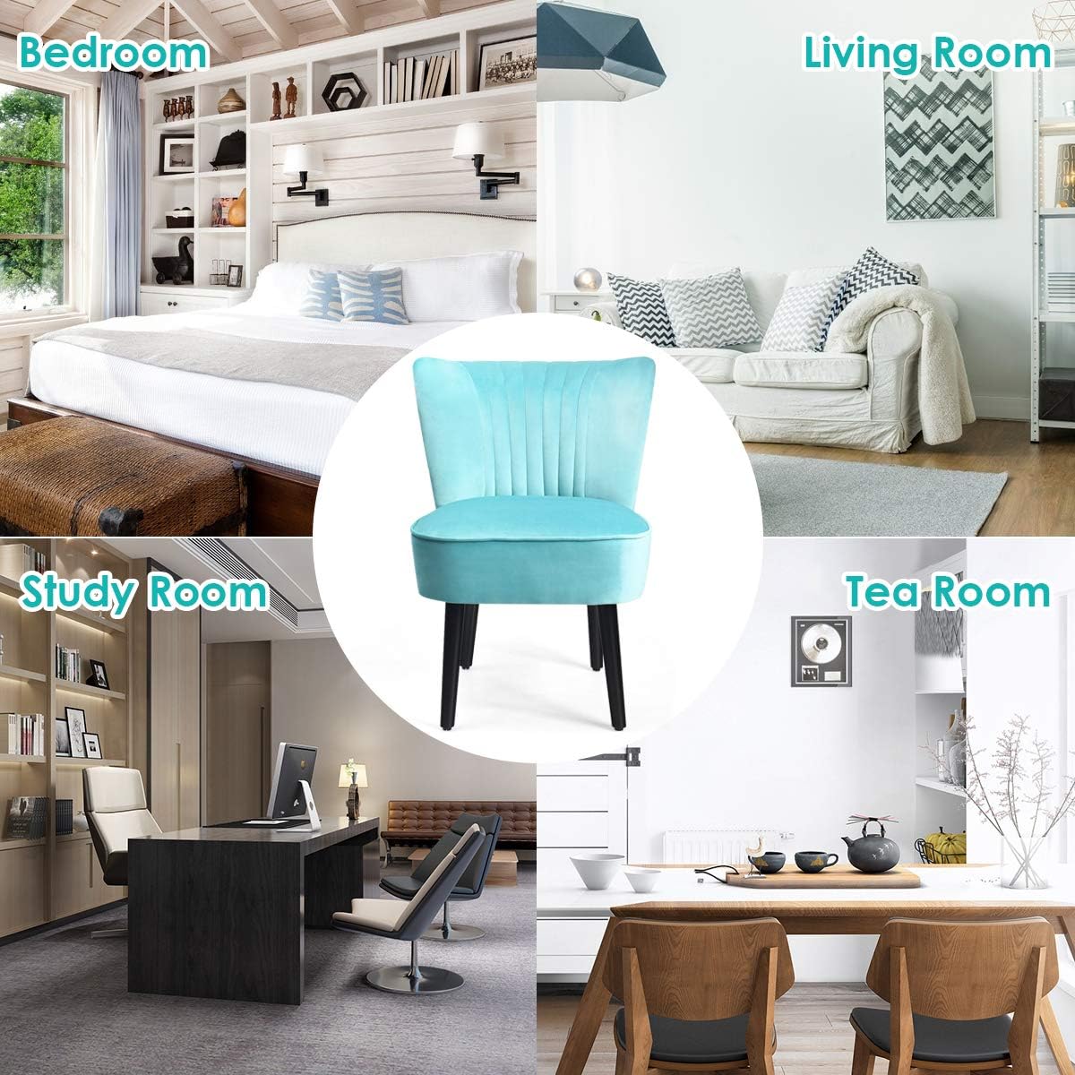 DORTALA Velvet Accent Chair Set of 2, Soft Upholstered Modern Leisure Chairs with Curved Backrest, Padded Seat, Armless Wingback Chairs for Living Room, Bedroom, Turquoise