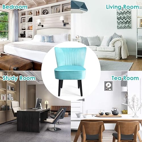 Miniatura 7 de Giantex Juego de 2 sillas decorativas de terciopelo, sillas de club de ocio modernas tapizadas con patas de madera maciza, asiento de esponja