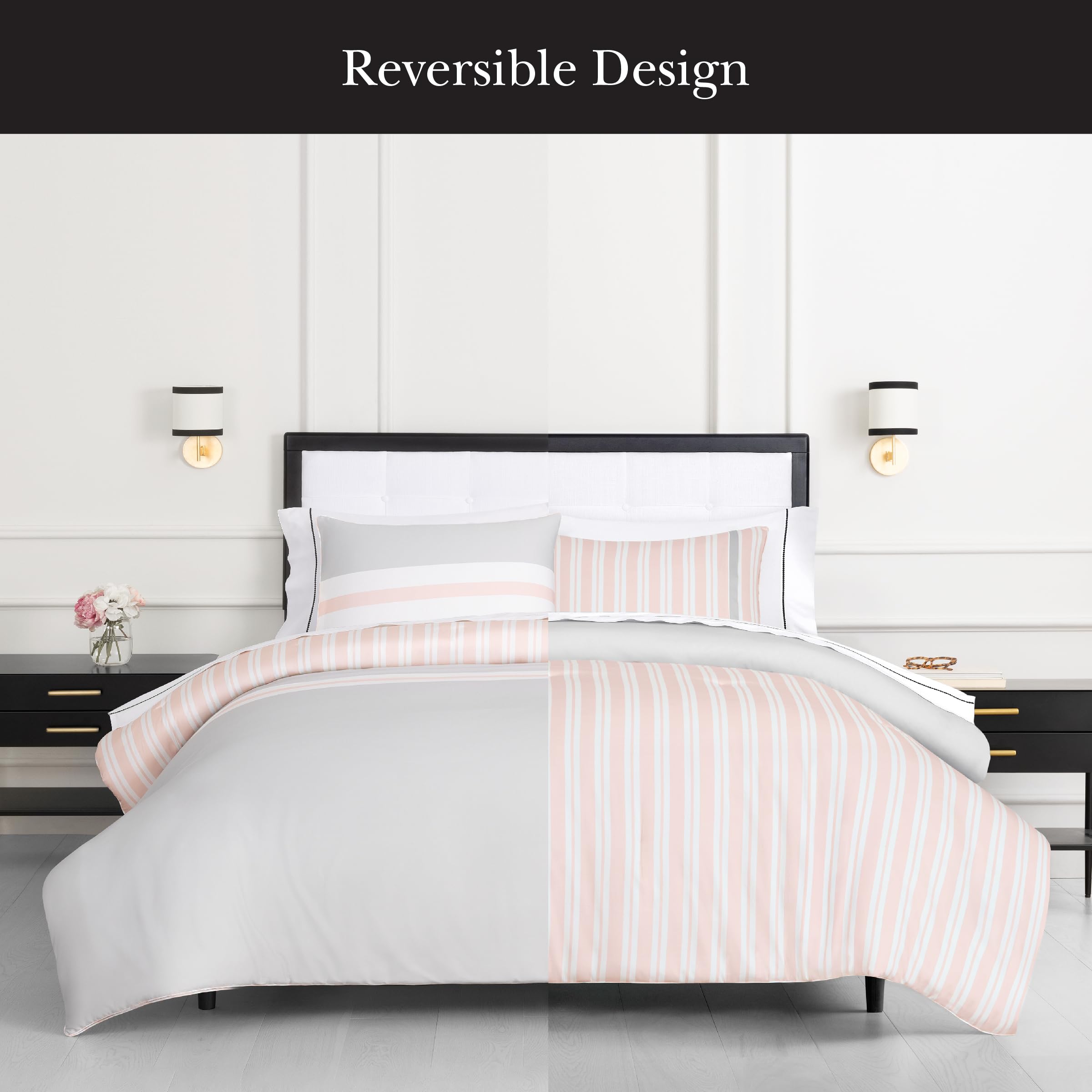 Amazon.com: kate spade new york Engineered Stripe 3-Piece Full/Queen  Comforter Set, 300 Thread Count and 100% Cotton Reversible Cover, All  Season Warmth Bedding, Machine Washable, Pink and Grey : Home & Kitchen