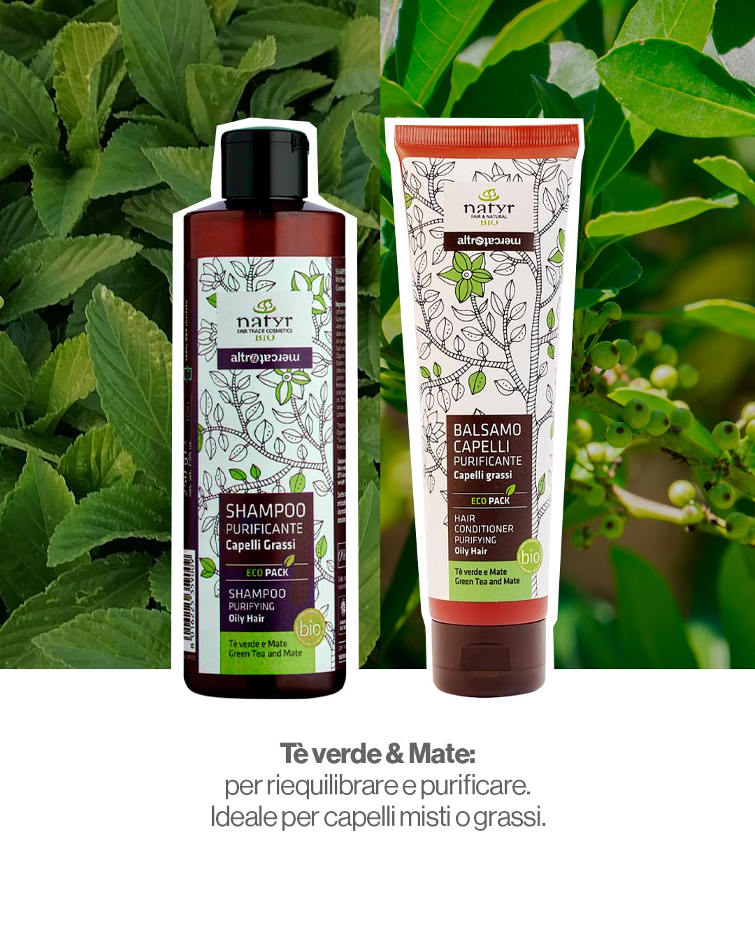 NATYR - Altromercato - Balsamo capelli purificante – capelli grassi – tè verde e mate - bio - 150 ml