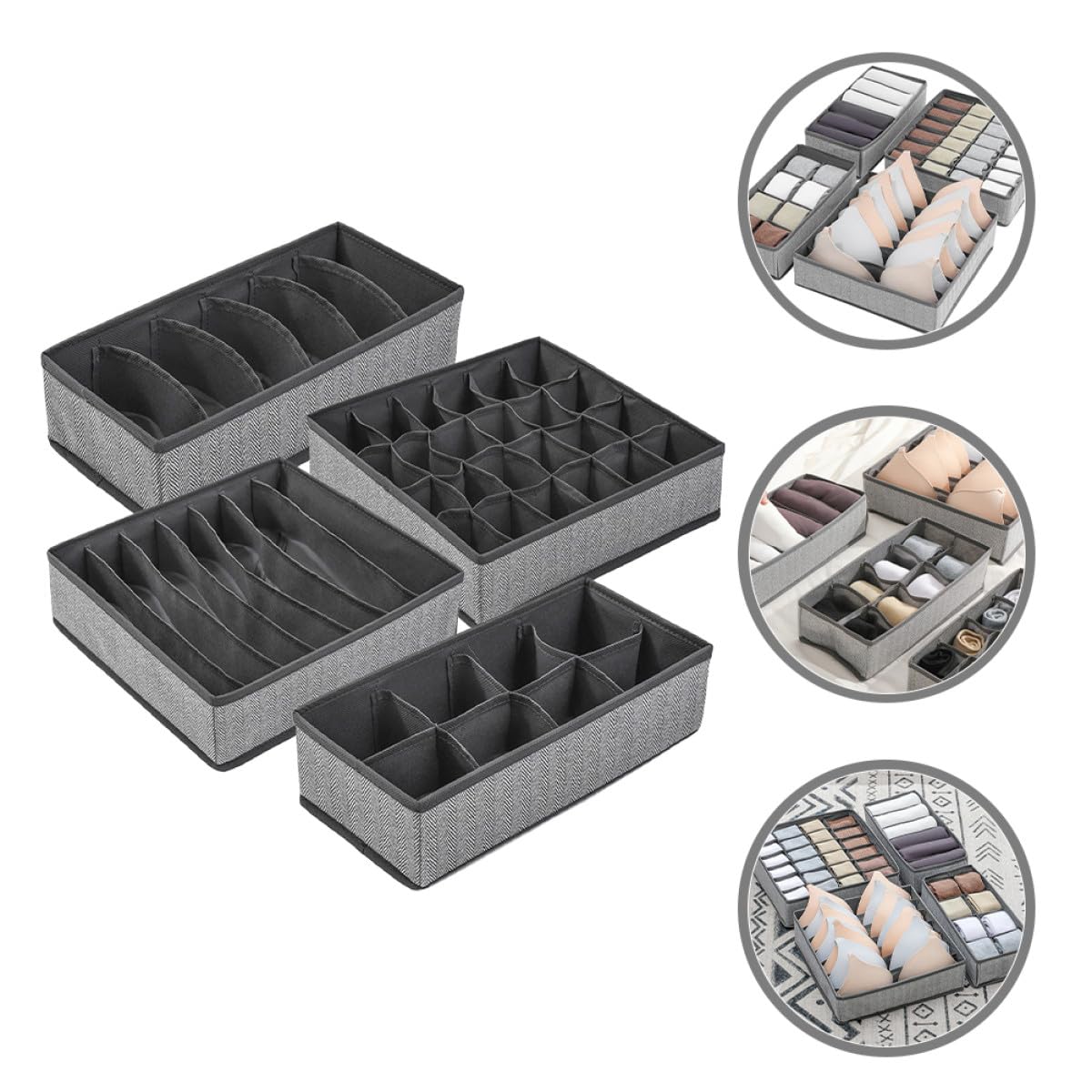Alipis 4 Stück Teiliges Faltbares Aufbewahrungsbox Stoff Organizer für Unterwäsche Bhs Socken mit Robustem Reißfestem Oxford material Platzsparend und Vielseitig für Schubladen und