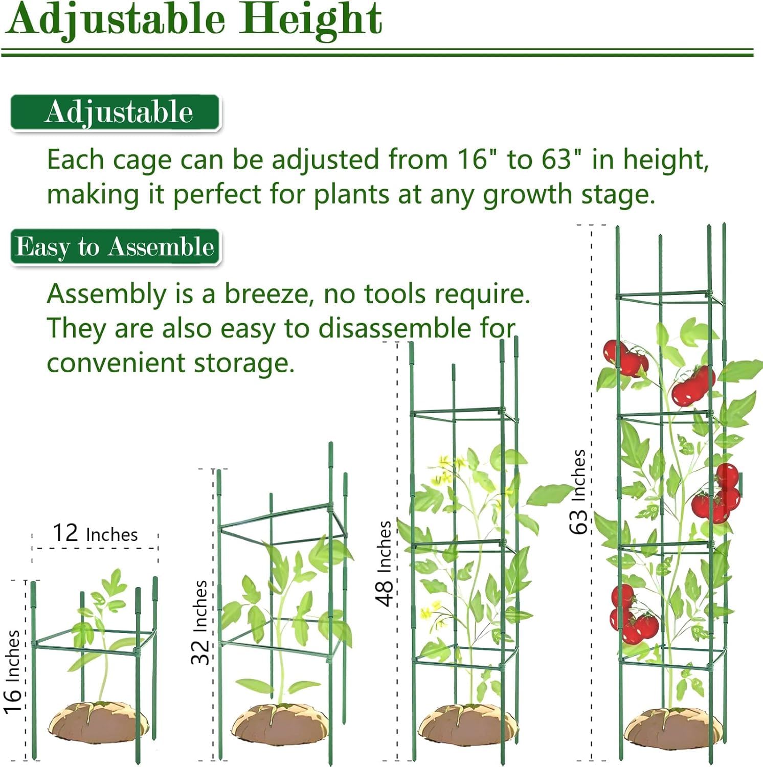 Lot de 6 treillis carrés réglables de 30 cm à 120 cm pour cage à tomates