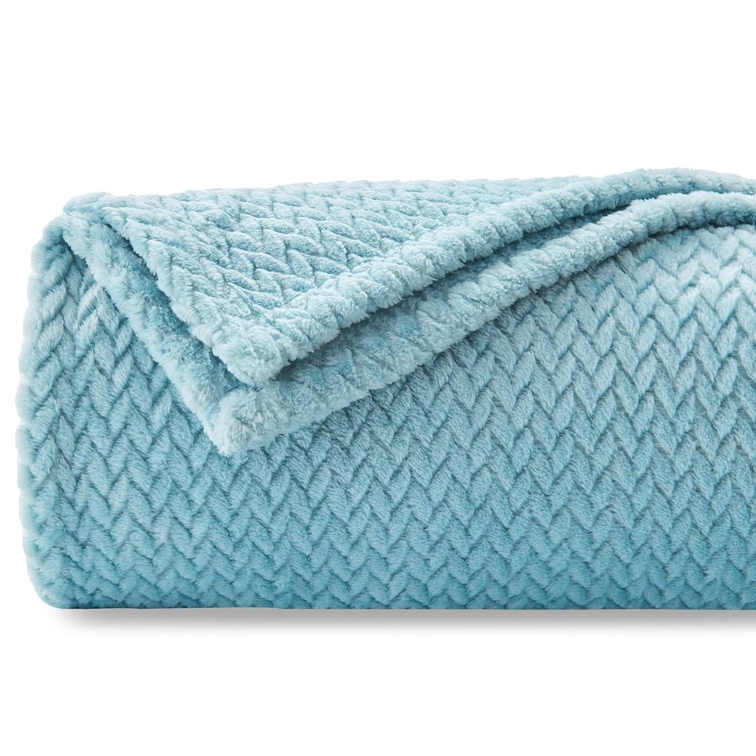 BSB HOME® Premium Plush Single Blanket with Leaf Jacquard | 300 GSM Lightweight Cozy Soft for Bed, Sofa, Couch, Travel & Camping| 150x220 cm or 60X86 inches|Aqua Blue