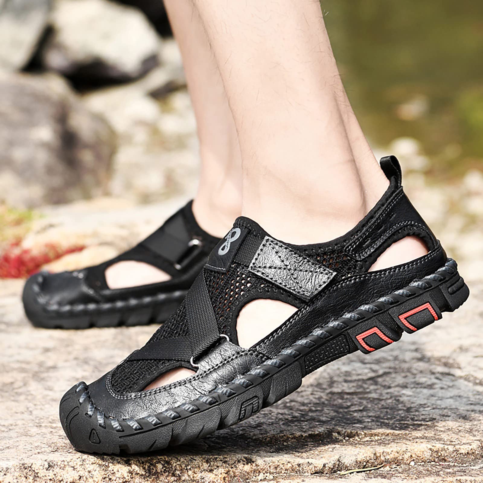 Męskie sandały do chodzenia oddychające siatkowe letnie buty zamknięte palce na co dzień turystyka na świeżym powietrzu wędkarz lekkie obuwie na plażę trekking wakacje