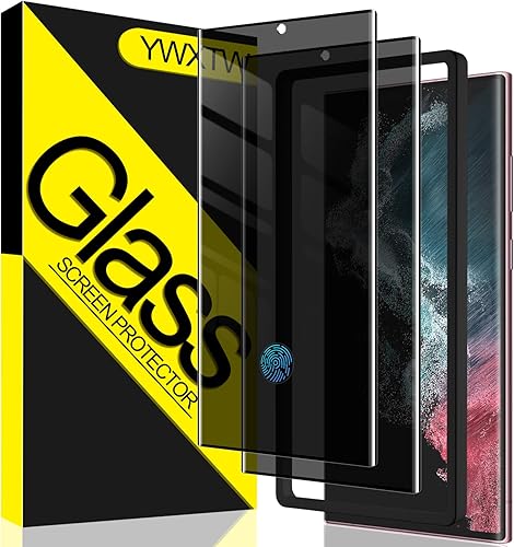 YWXTW Paquete de 2 protectores de pantalla de vidrio templado para Samsung Galaxy S22 Ultra, película de vidrio templado antiespía 9H, antiarañazos,