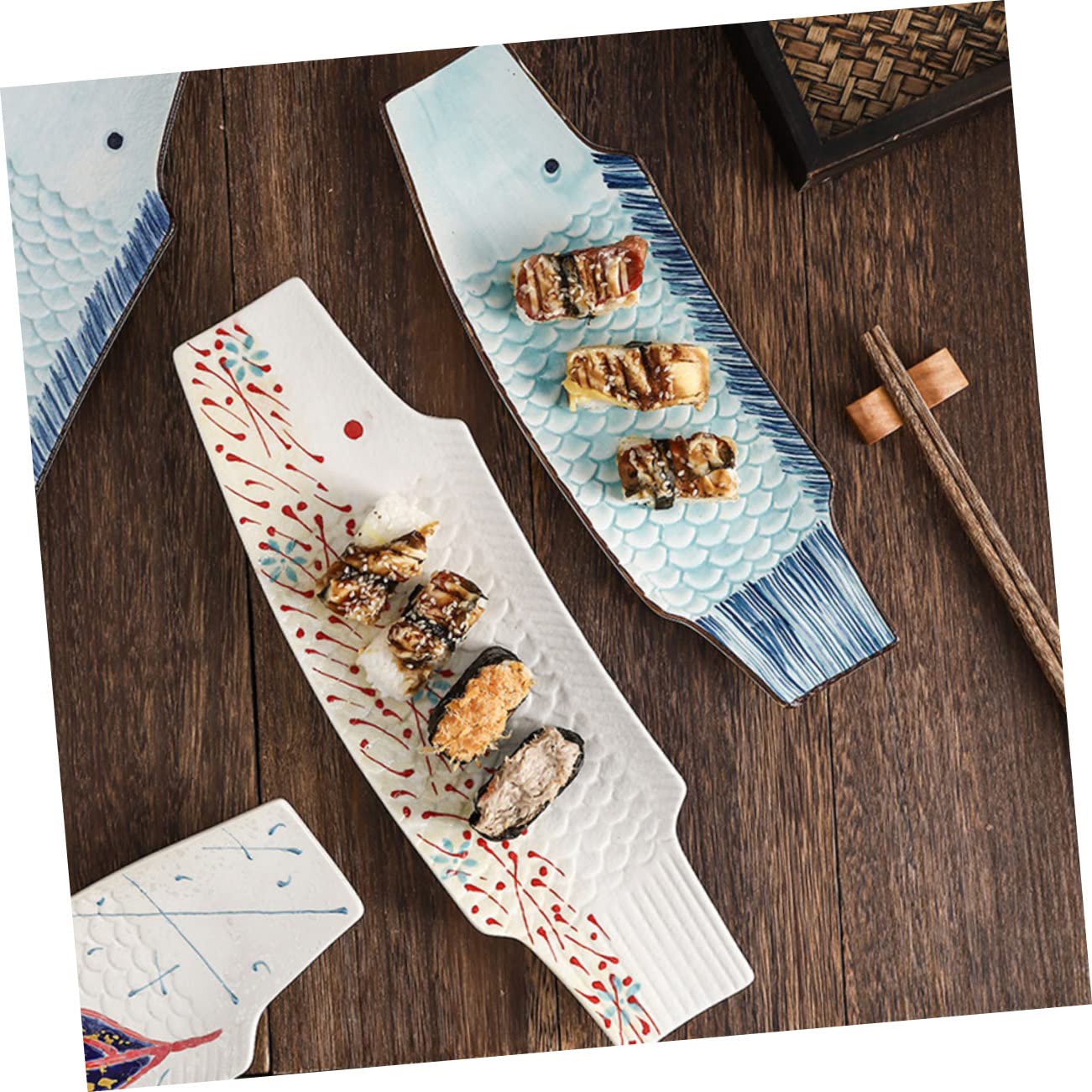Mipcase Plato de Sushi de Cerámica Forma de Pez 29 Cm Azul Decorativo Resistente para Restaurantes y Hogar Vajilla Japonesa para Sashimi y Mariscos