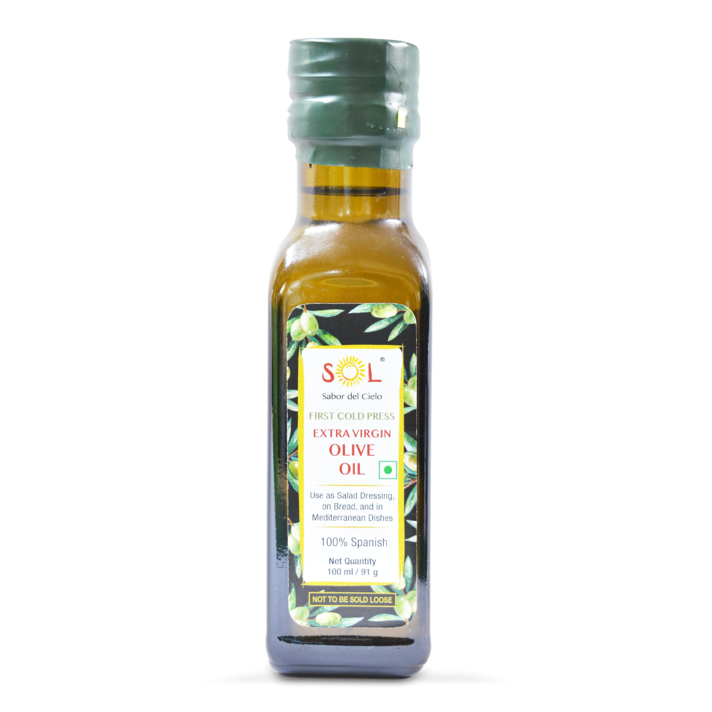 100% Spanish Extra Virgin Olive Oil Glass Bottle, 100ml