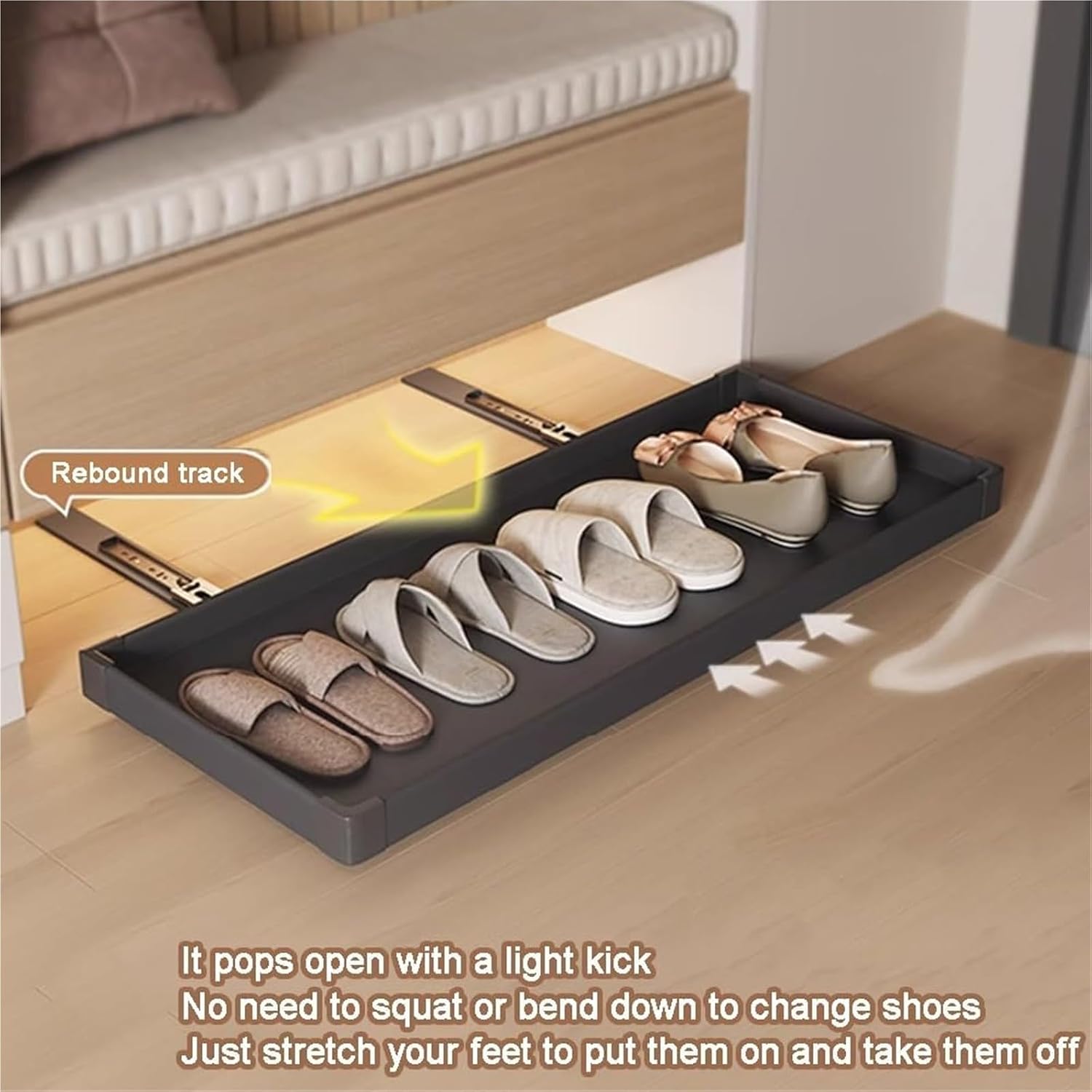Space-Saving Pull-Out Shoe Rack Organizer for Closet & Entryway - Rebound Slide Rail Shelf for Bedroom, 71x31cm, Maximize Storage & Declutter Your Space