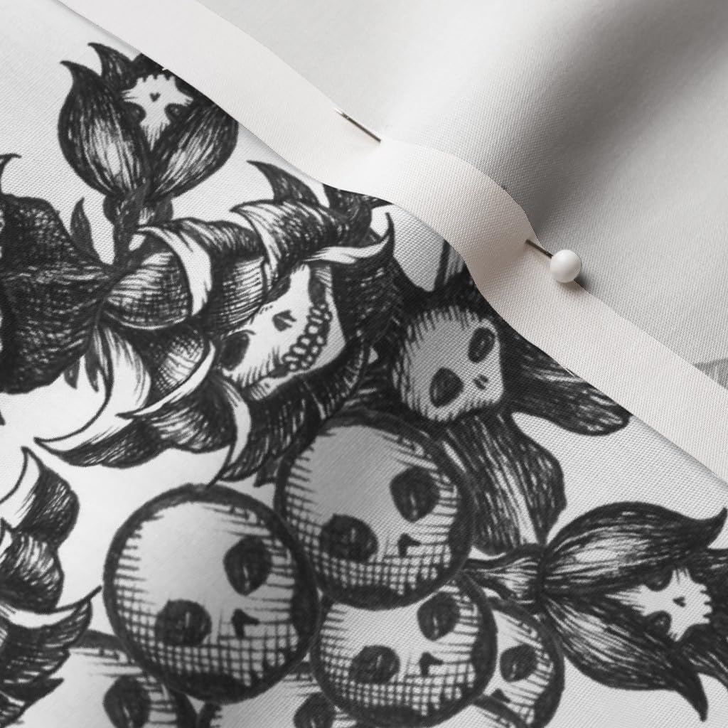 Spoonflower Fabric - Damask White Skull Victorian Halloween Pen Ink Printed on Organic Cotton Sateen Fabric by The Yard - Sewing Quilting Apparel Home Decor