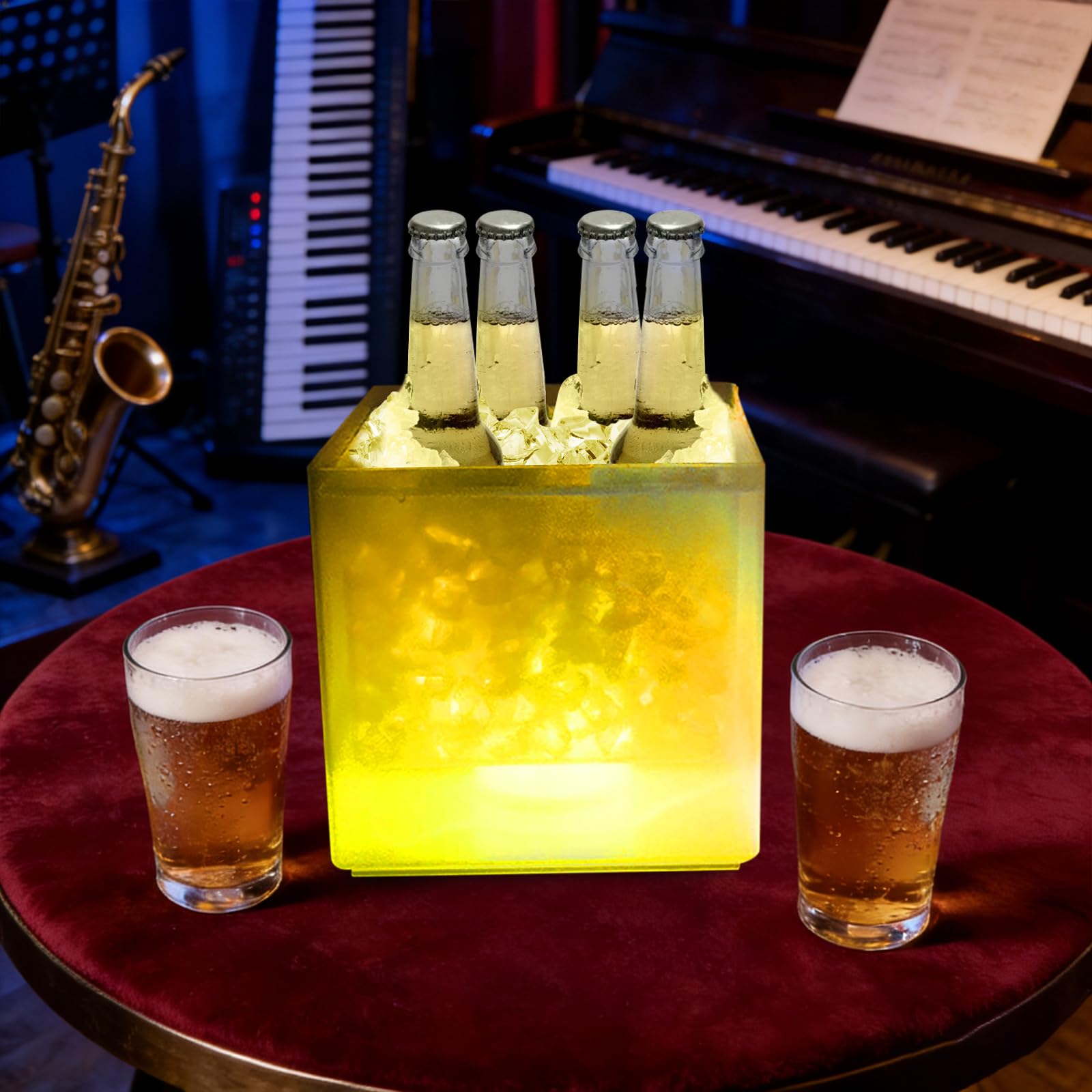 Secchiello di ghiaccio a LED per bevande, bianco RGB, refrigeratore per champagne, in plastica, per feste, bar, matrimoni, decorazione da tavolo