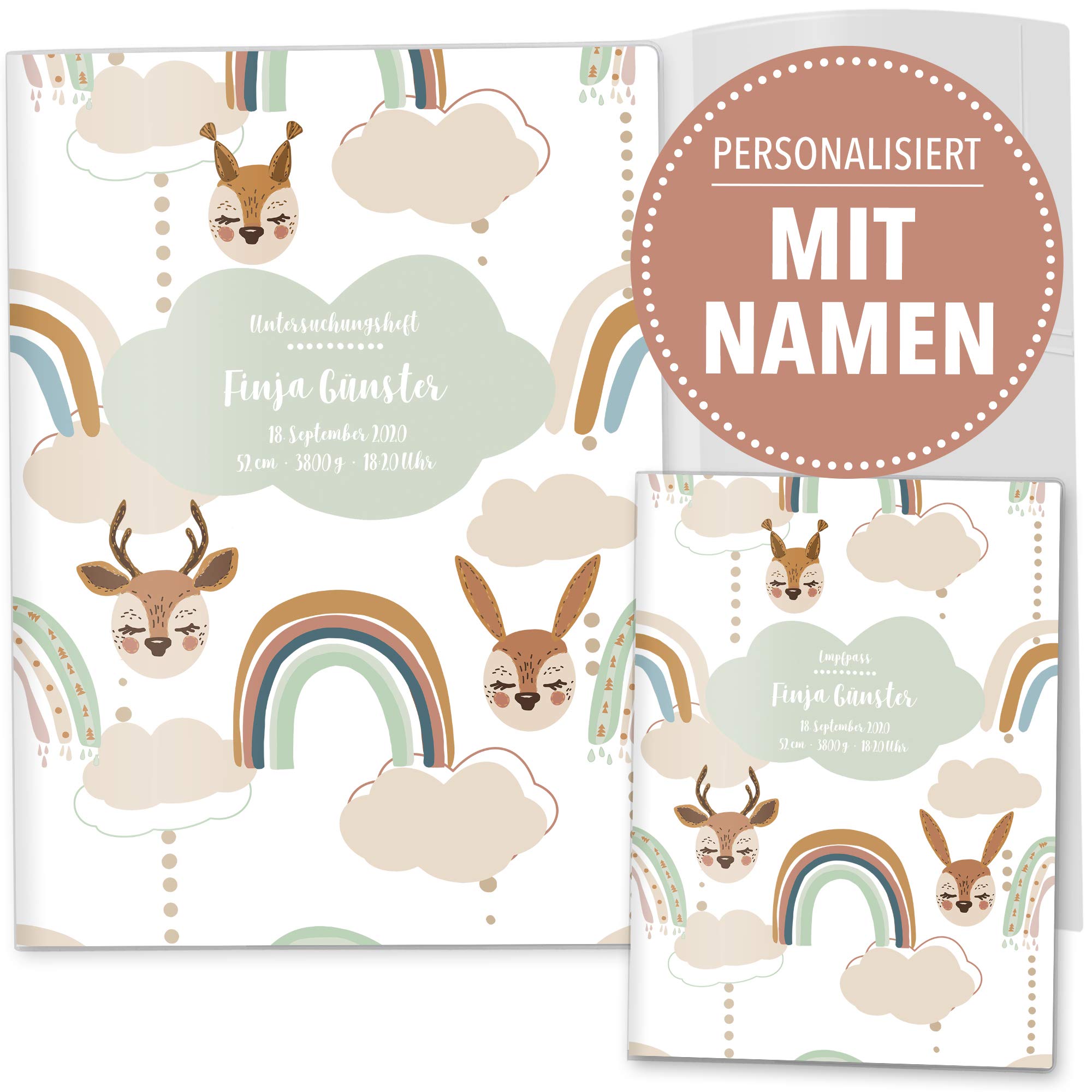 OLGS U-Heft und Impfpasshüllen 3-teiliges Set Awesome World | Untersuchungsheft & Impfpass Hüllen personalisierbar mit Namen - Uhefthülle, Impfpasshülle personalisiert, Sweet Rainbow