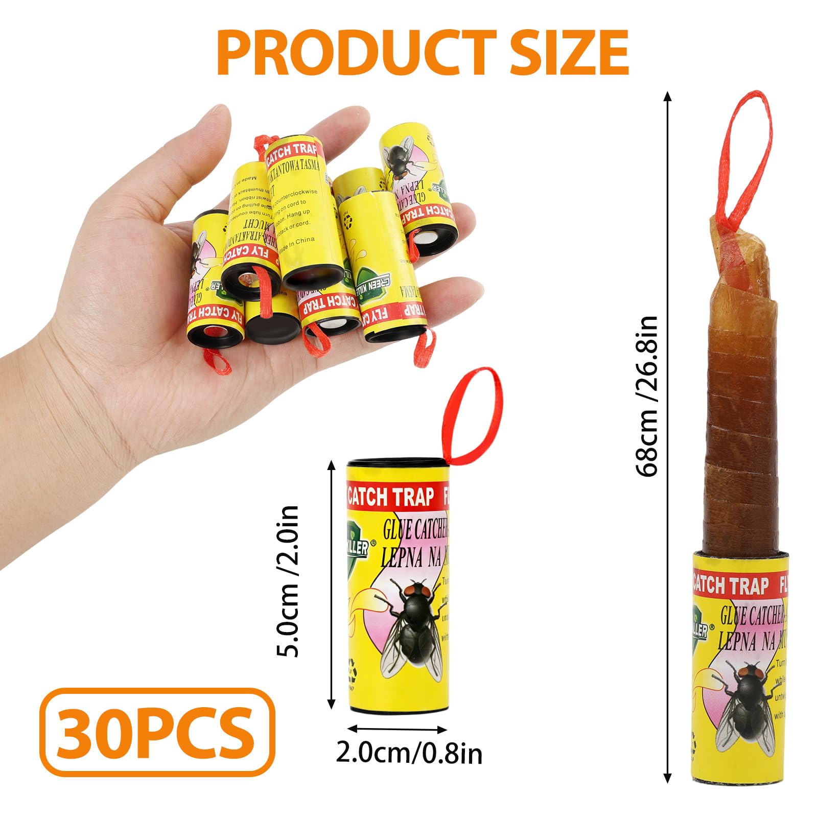 Set di 30 rotoli di cattura mosche, nastro anti-mosca, adesivo premium per cattura mosche, mosche adesive senza pesticidi, soluzione efficace contro mosche, zanzare