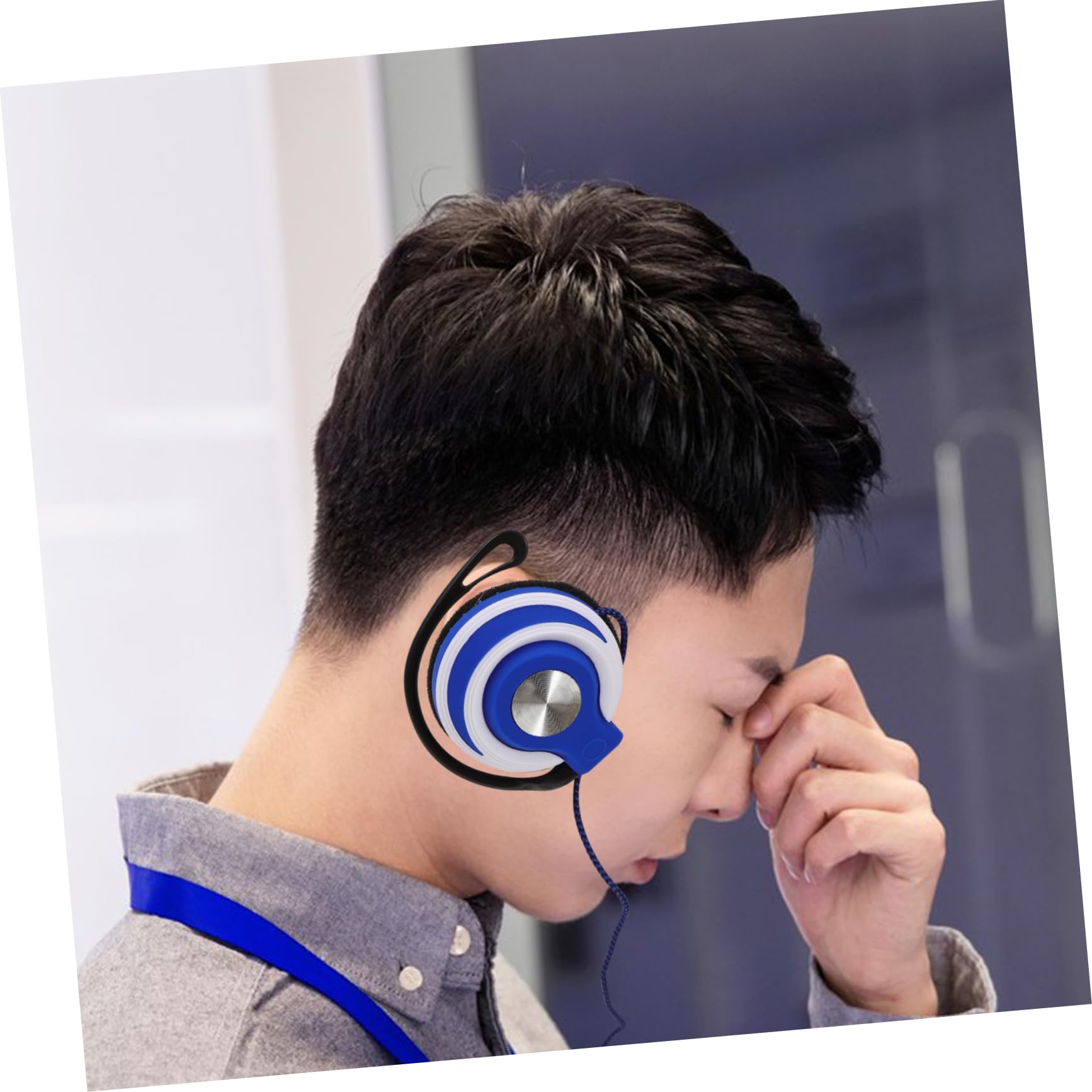 BESTonZON 2 Cuffie Stereo Auricolari Clip Con Gancio Orecchio Cablato Compatibile Blu Ergonomiche con Suono Surround e Cavo Resistente