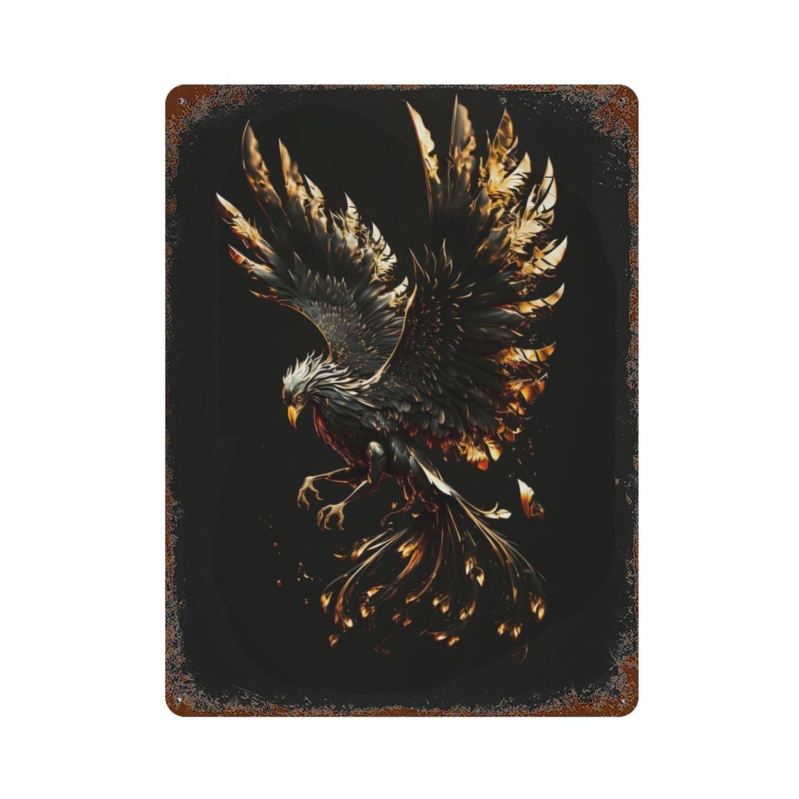 Phoenix Black Gold Rustic Tin Plaque 15.7"x11.8", for Shed, Workshop And Garage Wall Decor, Farmhouse Wall Decor