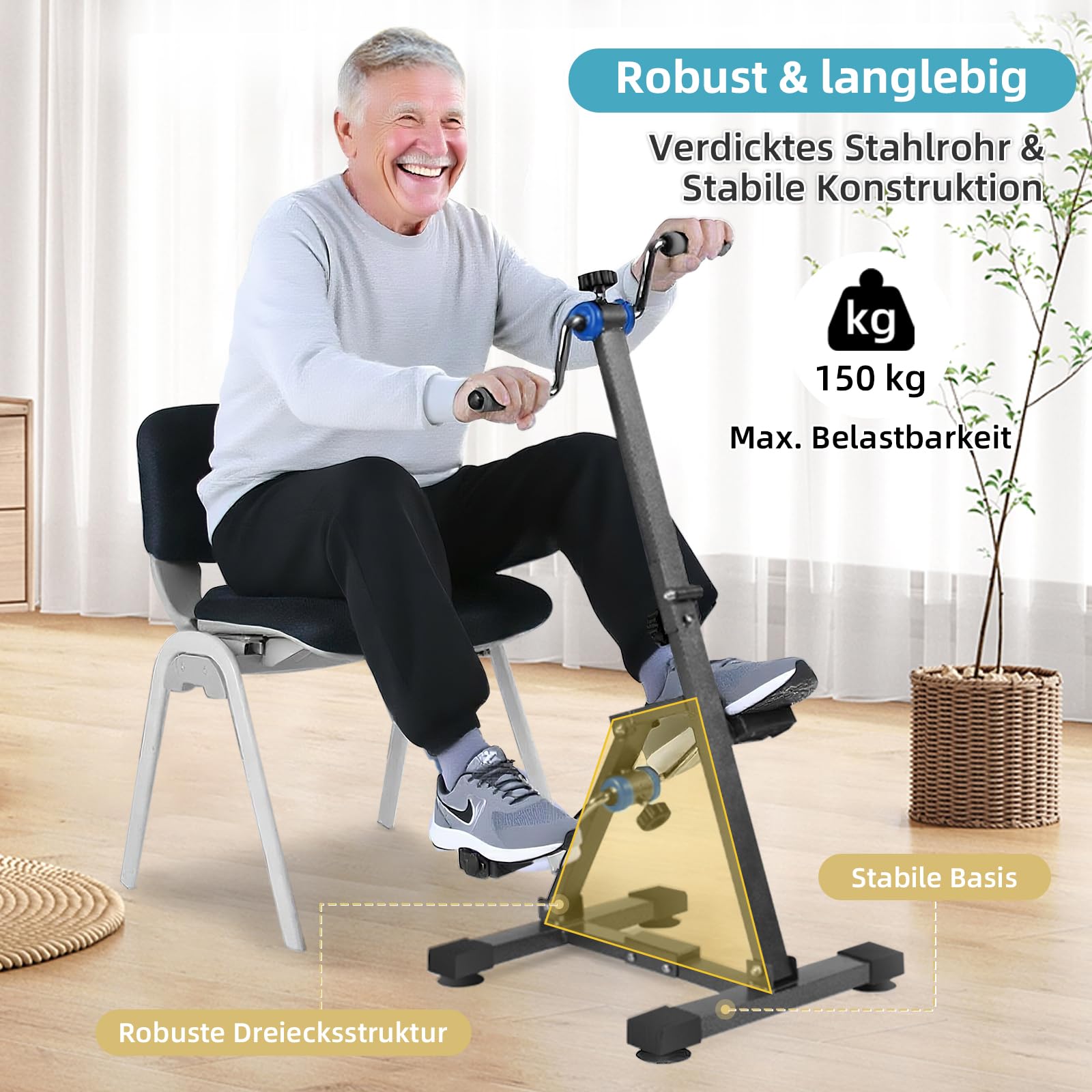 Faltbares Arm- und Bein-Ergometer für Senioren – Pedaltrainer für ältere Menschen, verstellbares Handfahrrad für Physiotherapie, Knie- und Fuß-Rehabilitationstrainer für Erwachsene