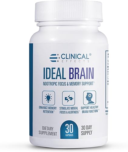 Efectos clínicos: Ideal Brain - Suplemento dietético para el enfoque nootrópico y soporte de memoria, 30 cápsulas - Vitaminas B, GABA, Alpha-GPC - disponible en Yaxa Colombia