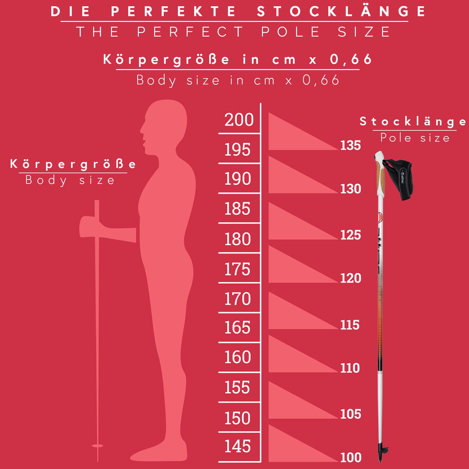 ATTRAC Nordic Walking Stöcke Aluminium | Handgelenkschlaufen inklusive | Mit Nordic Walking/Fitness App | Leichtgewicht | Stoßdämpfend - 110cm