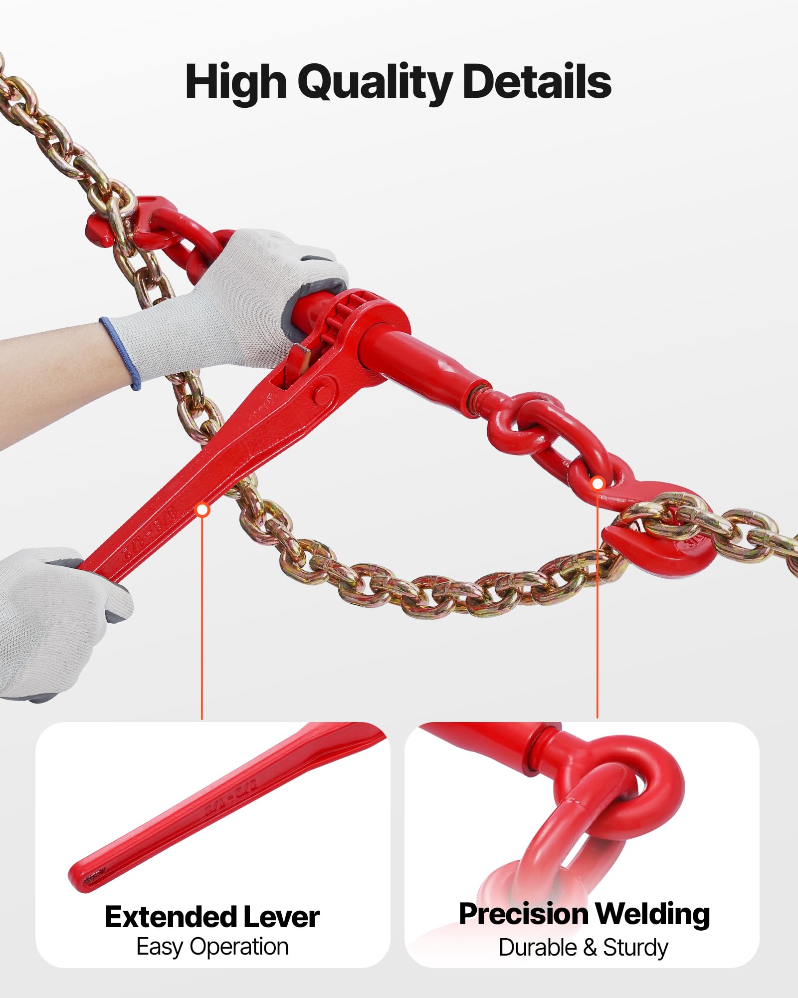 VEVOR Tensor de Trinquete con Cadenas G80 10mm x 3m Kit 8 Piezas Carga de Trabajo 4173 kg