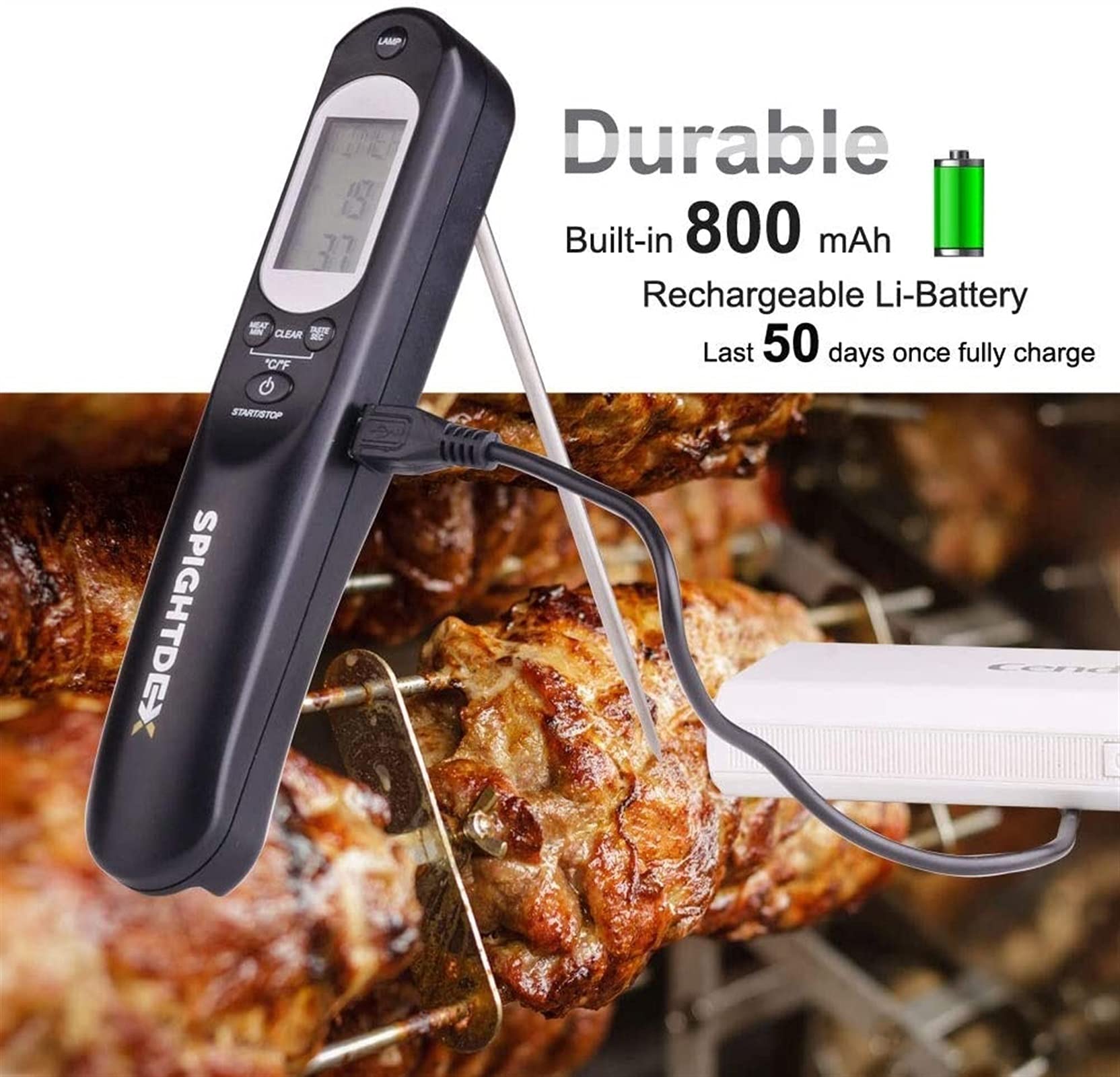 MDybf Termometro Digitale a Base di Carne istantanea SPIGHIGHTDEX. Cucina Cucina Cucina termometro Caramelle con USB Ricaricabile for Olio d'Acqua BBQ. Griglia