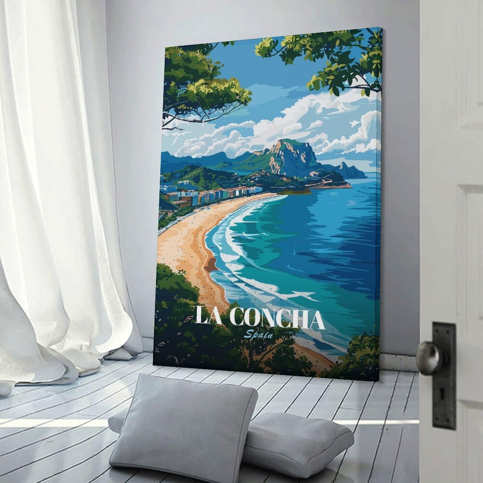 Junmoney Frame-Style-11 La Concha Beach, Spain Home Decor Wall Art 24X36inch(60X90cm), For Bedroom, Guest Room Or Reading Nook, Decorative Wall Art For Cosy Rooms