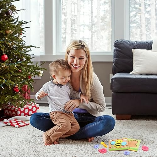 Miniatura 7 de FINGOOO Paquete de 2 rompecabezas de madera para niños pequeños de 1 a 3 años, rompecabezas para bebés, juguete educativo de regalo (abeja mariposa)