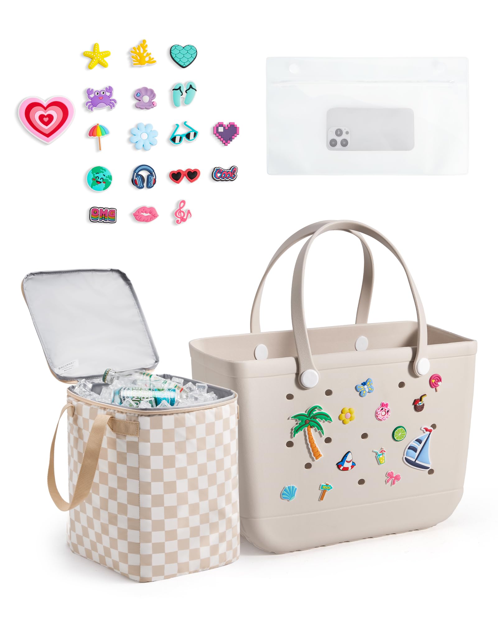 BAGSMART Large Beach Bag for Women with Cooler, Rubber Tote Bag with Charms, Waterproof Vacation Essentials for Swim Pool — view 9