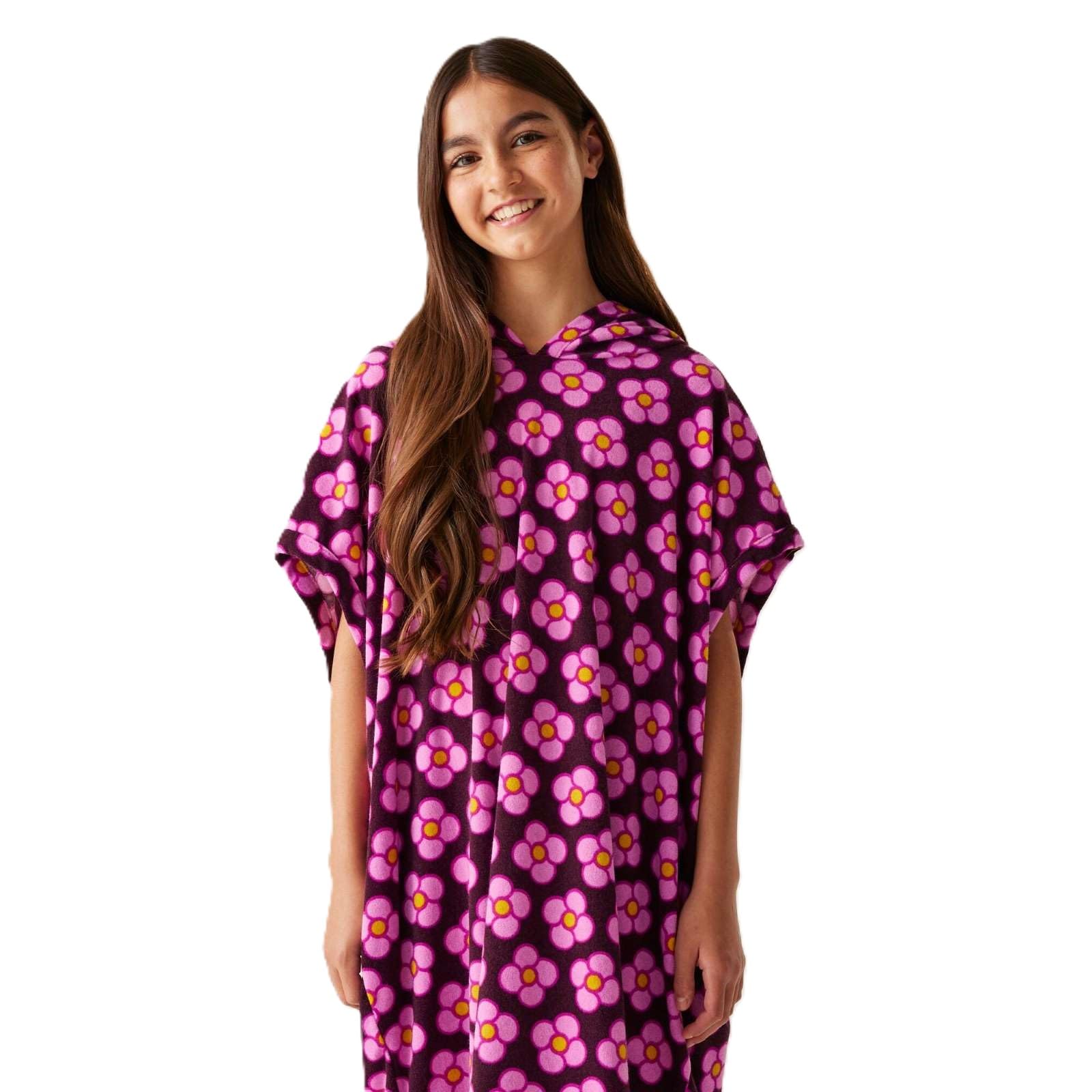 Regatta Kids Orla Kiely Towel Robe Poncho - Spinning Flower Morello - 3-5YRS