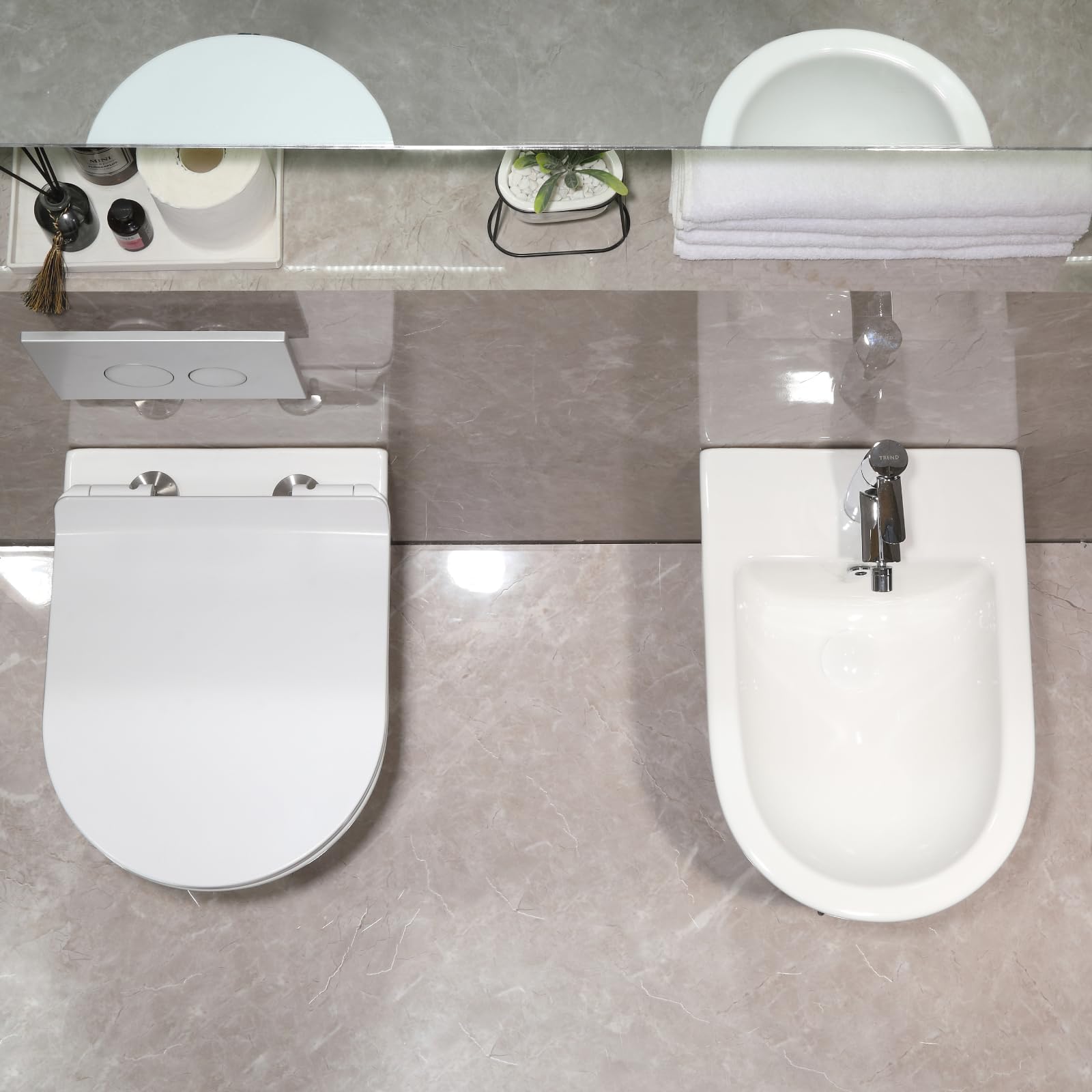 Set WC sospeso senza bordi per WC con sospensione bidet – WC da parete con rivestimento nano – WC con sedile WC con abbassamento automatico – bidet da parete per doccia intima – bidet doccia igienica