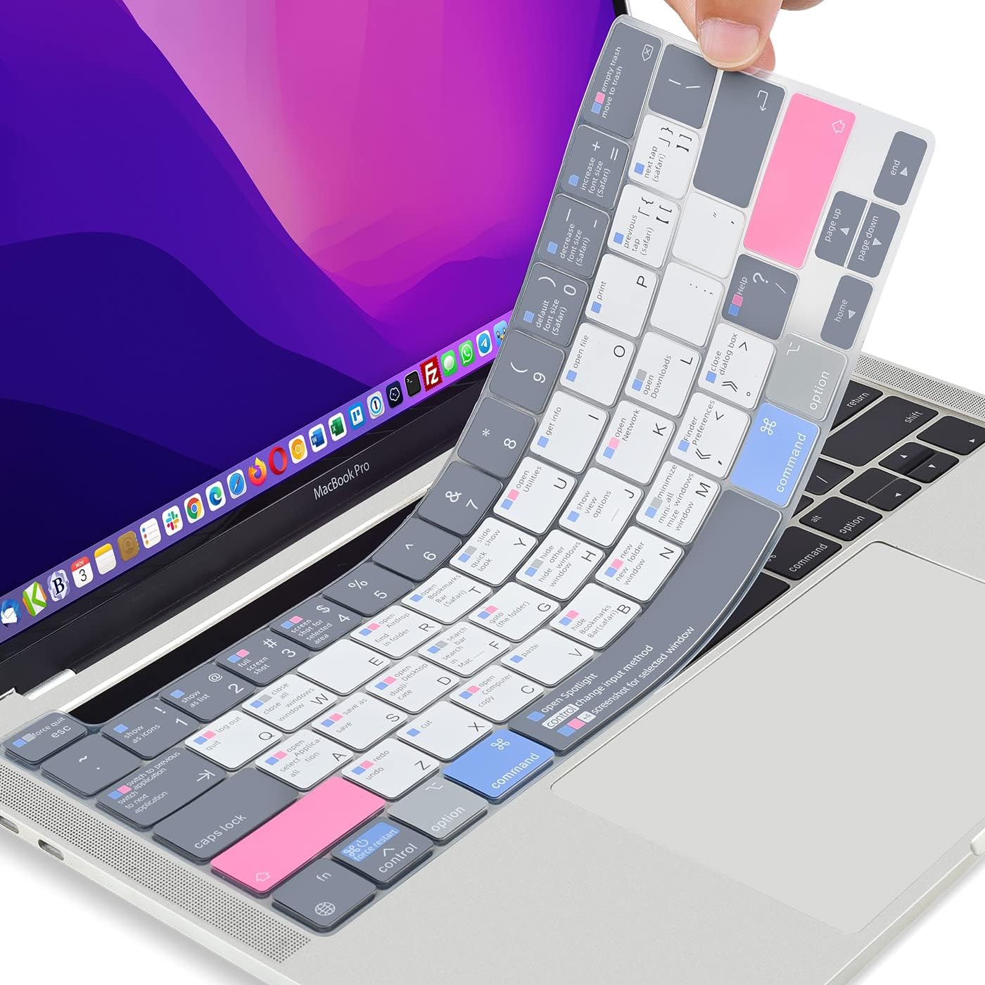 MacBook Pro 13 inch Keyboard Cover Shortcuts for MacBook Pro 13 inch M2 2023, 2022, 2021 2020 M1 A2338 A2289 A2251 & MacBook Pro 16 2020 2019 A2141 MAC OS Shortcut Hot Keys Keyboard Protector