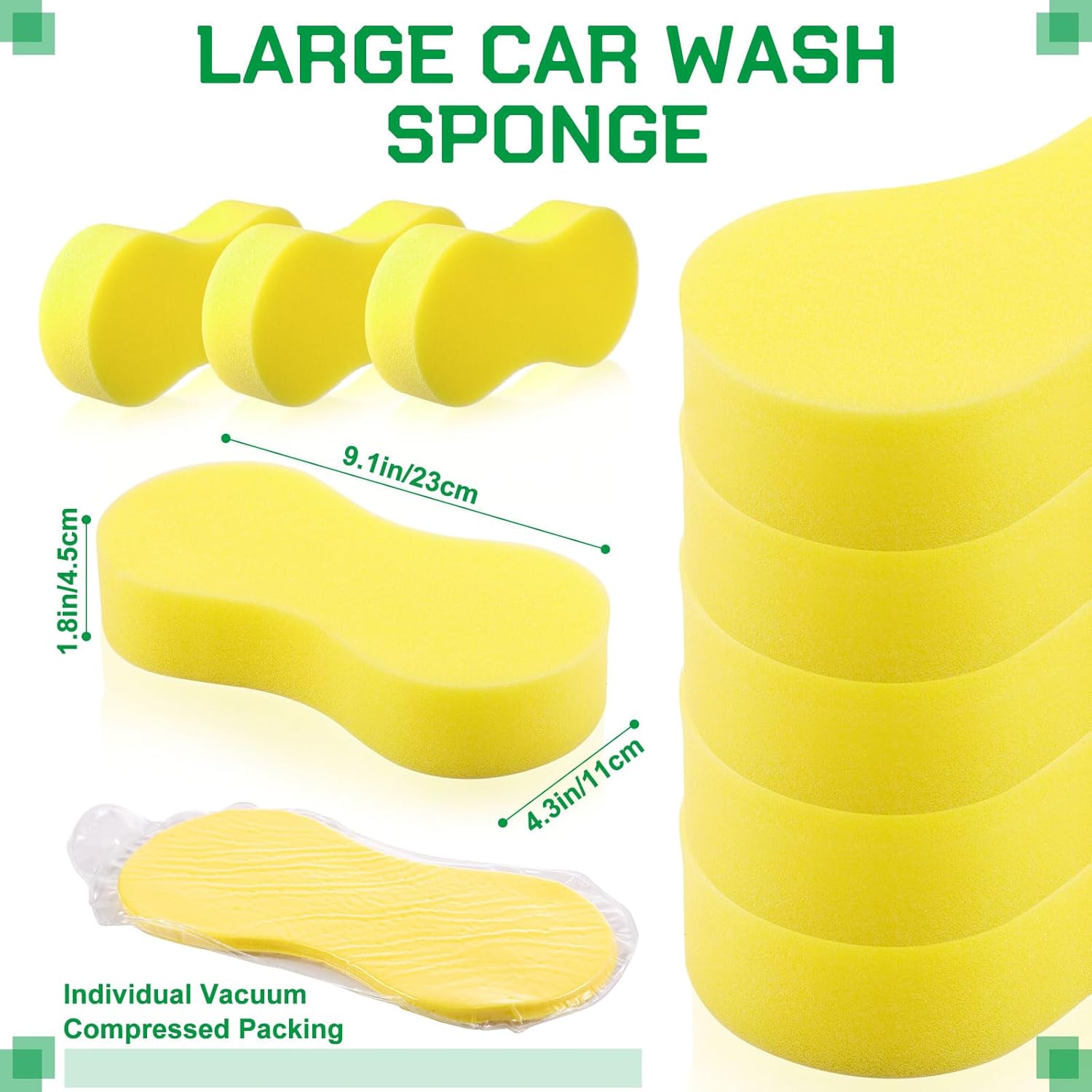 Vesici 60 Pack Large Sponges Bulk Multi-Purpose Extra Large Sponge for Washing Cars Field Day Water Games Household Cleaning Car Boat Bike Kitchen Bathroom Vacuum Compressed Packing (Bright Yellow)