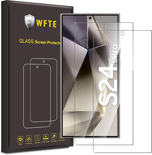 WFTE [2-pak ochraniacz ekranu do Samsung Galaxy S24 Ultra 5G, odporne na zarysowania, wysoka przejrzystość, odciski palców, pyłoszczelne szkło hartowane premium do Samsung Galaxy S24 Ultra