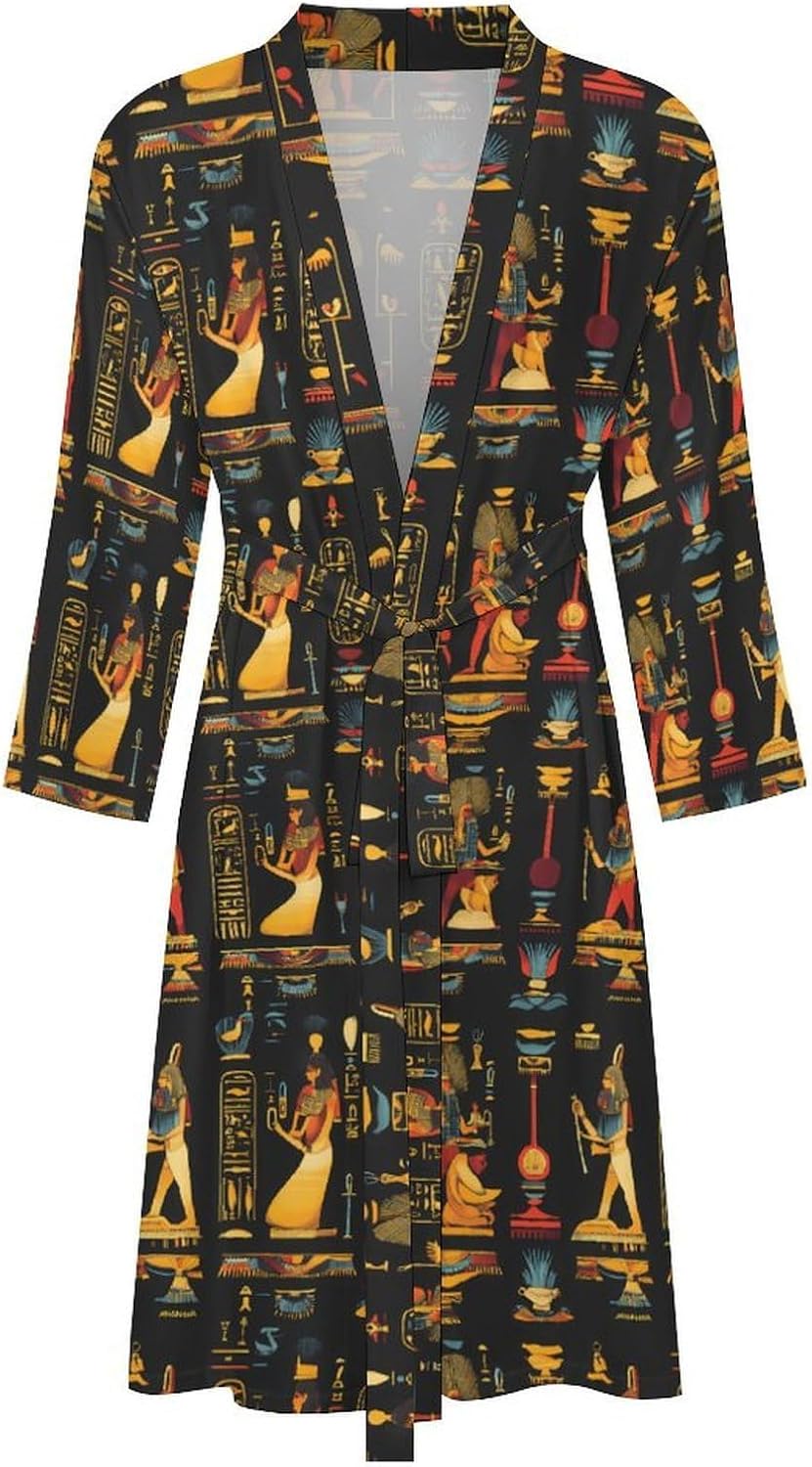 Egyptian Hieroglyphs And Pharaohs Mens Robe Long Bathrobe for Women Bath Robes Lightweight Soft Printed Sleepwear