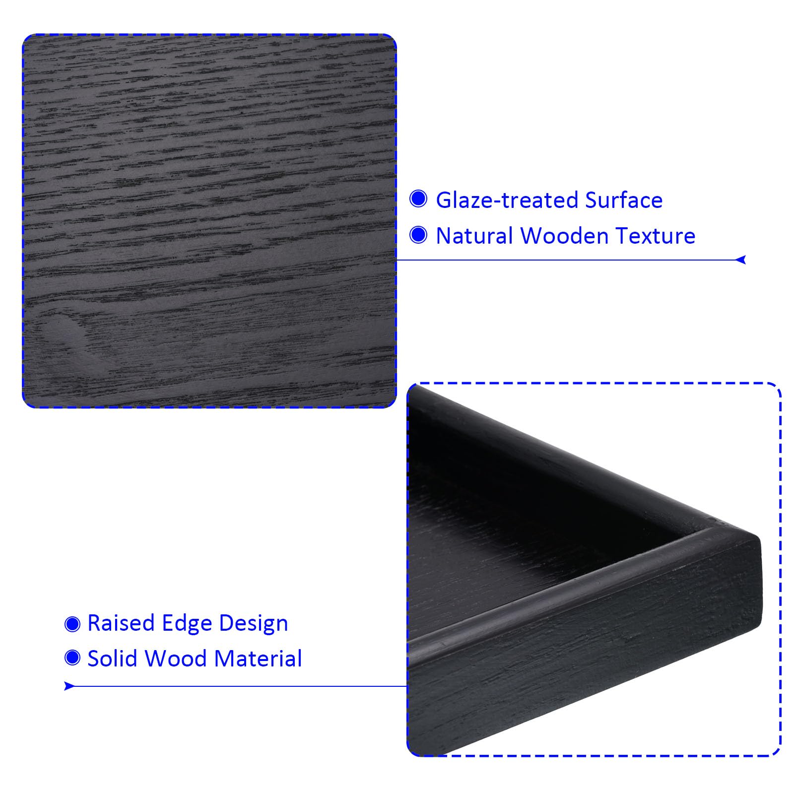 M METERXITY 2pz Vassoio Portata in Legno - Piatto Decorativo Quadrato in Legno, Vassoio Cucina, Vassoi Portacandele Centrotavola, Applica a Cena Bar Casa (9,4" Nero)